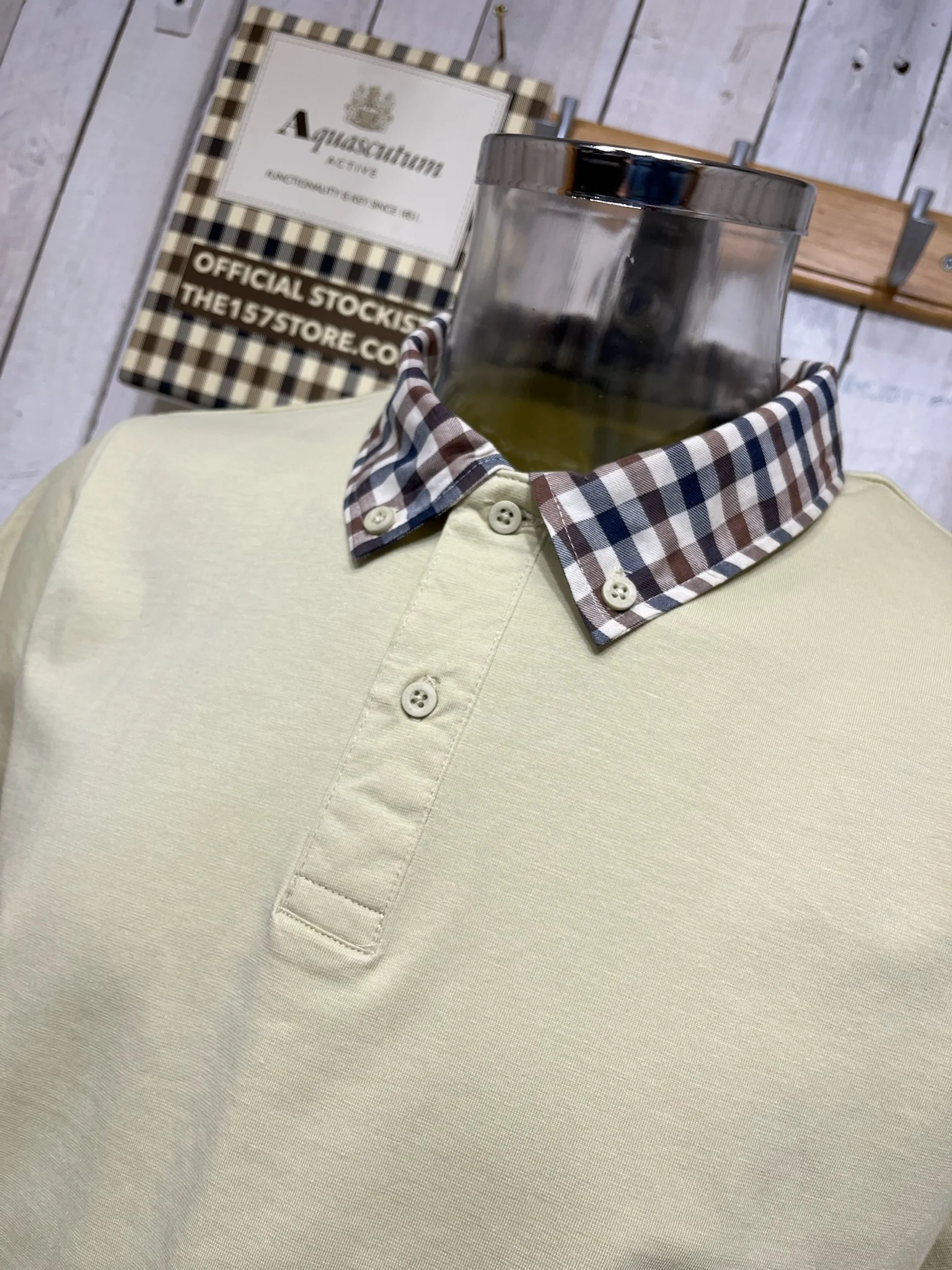 Aquascutum 2025 Club Check Rib Collar Polo - Beige - Image 2
