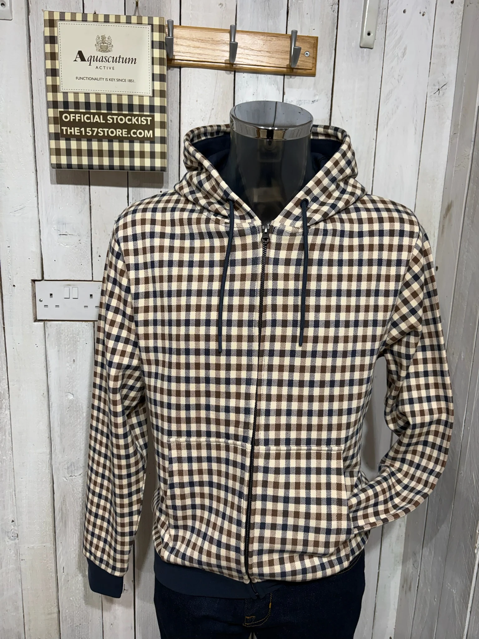 Aquascutum 2026 Club Check Full Zip Hoodie - Navy