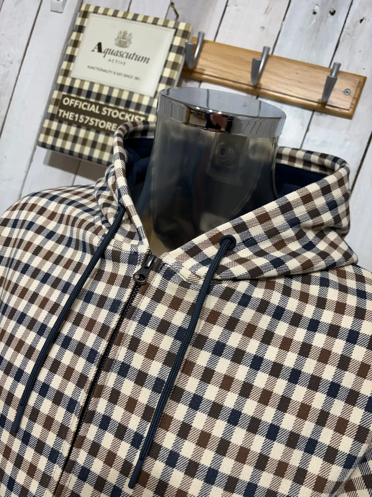 Aquascutum 2026 Club Check Full Zip Hoodie - Navy - Image 2