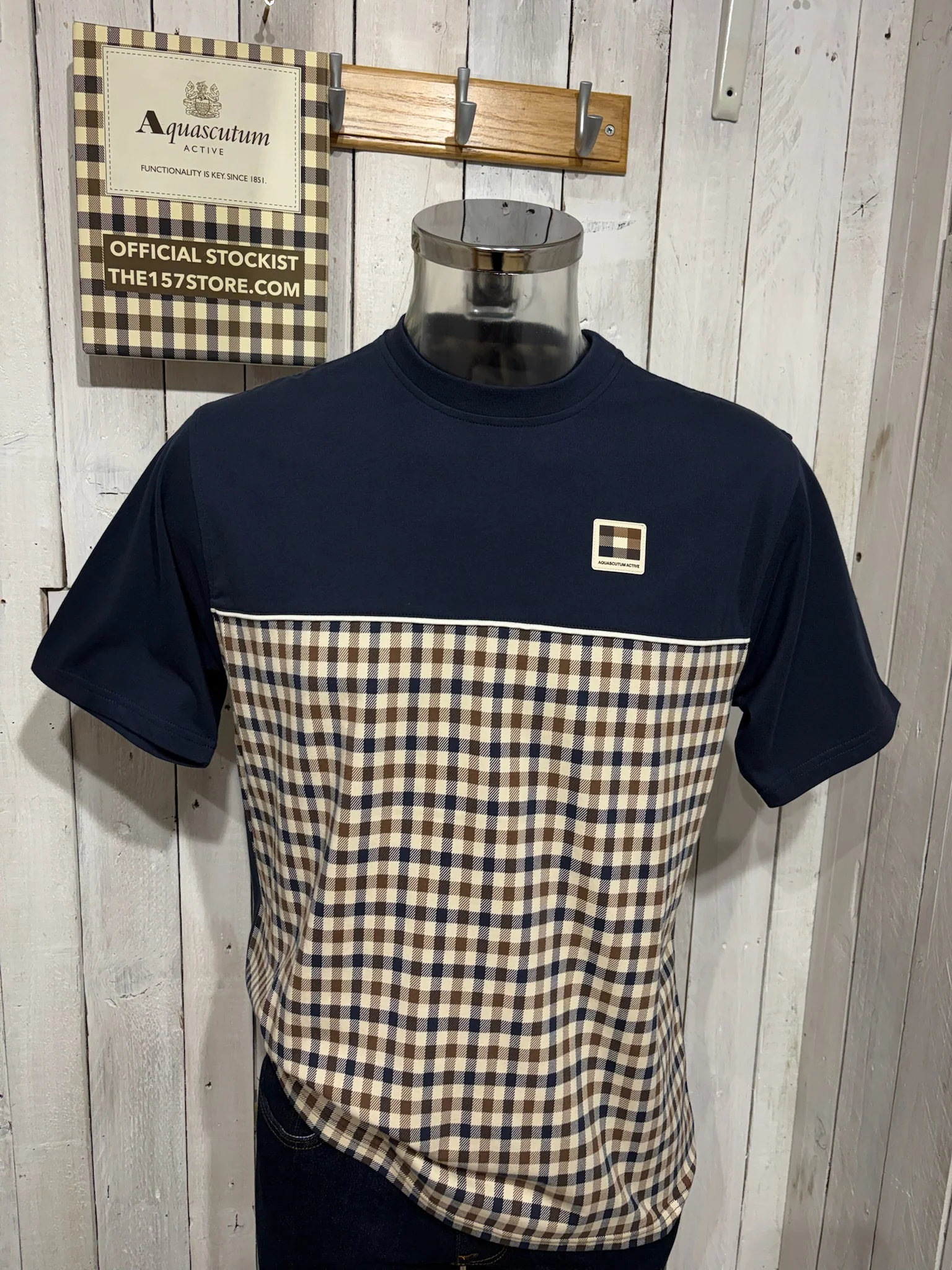 Aquascutum 2026 Club Check Panel Tee - Navy