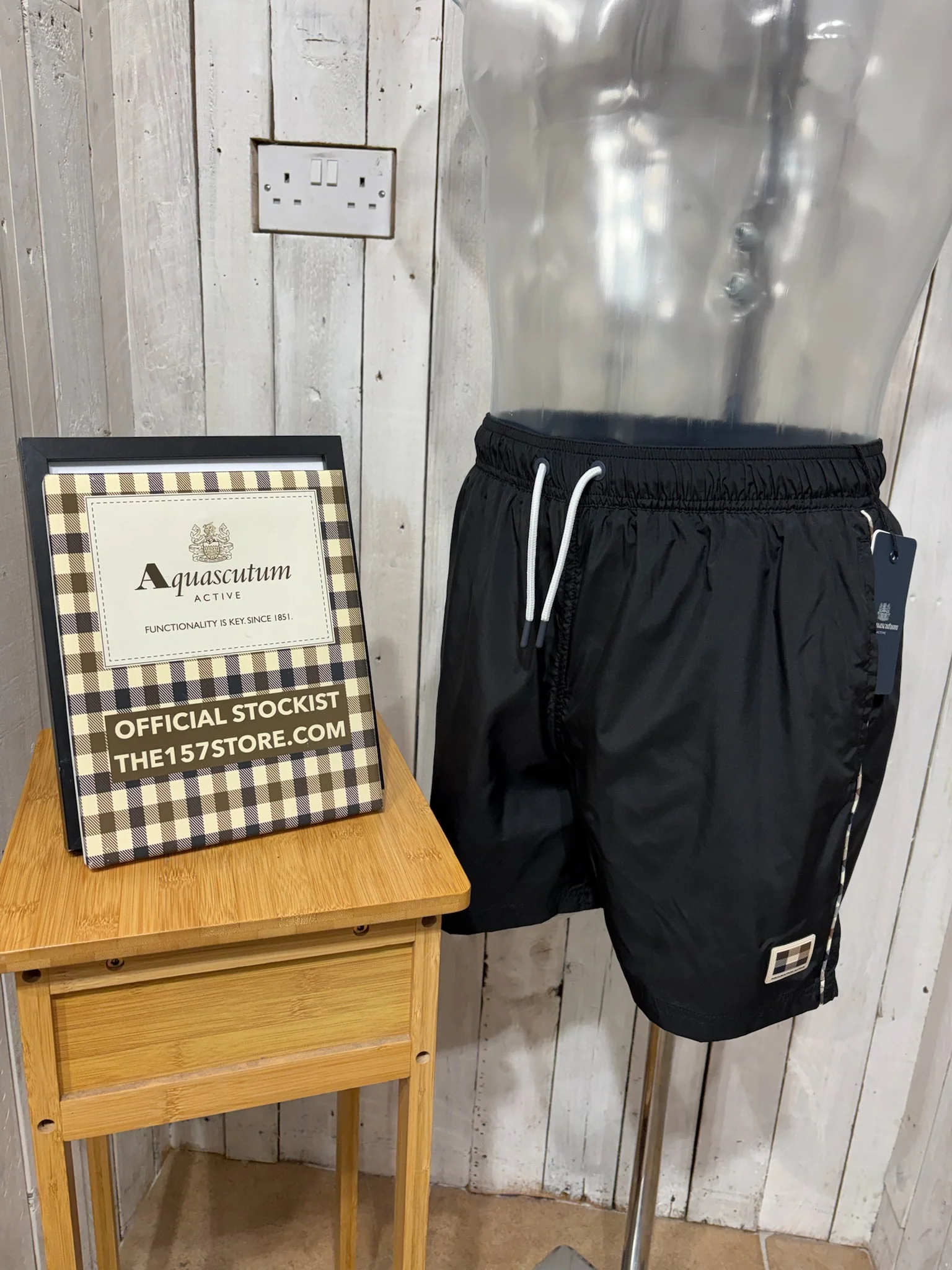 Aquascutum 2026 Club Check Piping Beach Shorts - Black