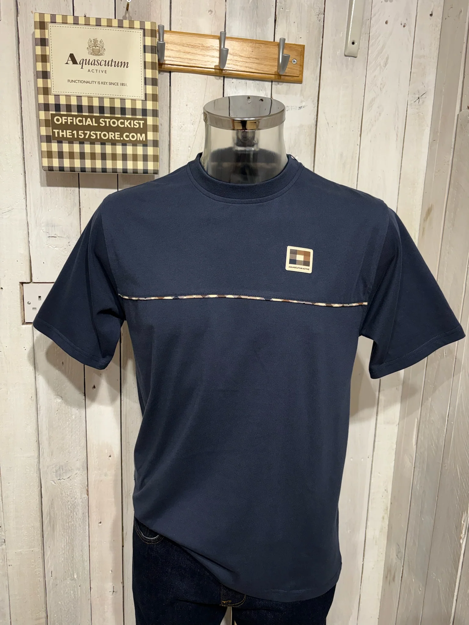 Aquascutum 2026 Club Check Piping Tee - Navy