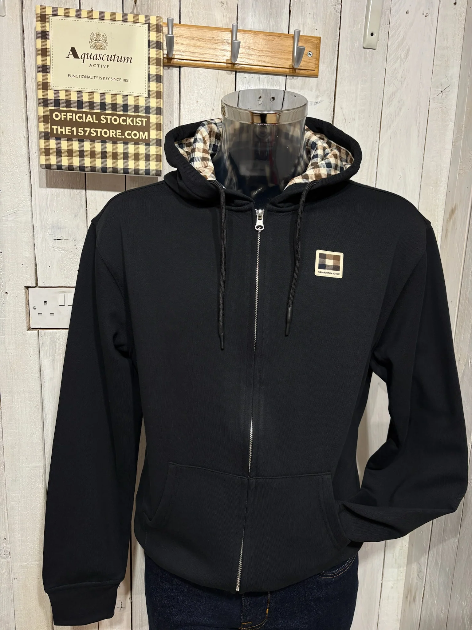 Aquascutum 2026 Full Zip Badge Hoodie - Black