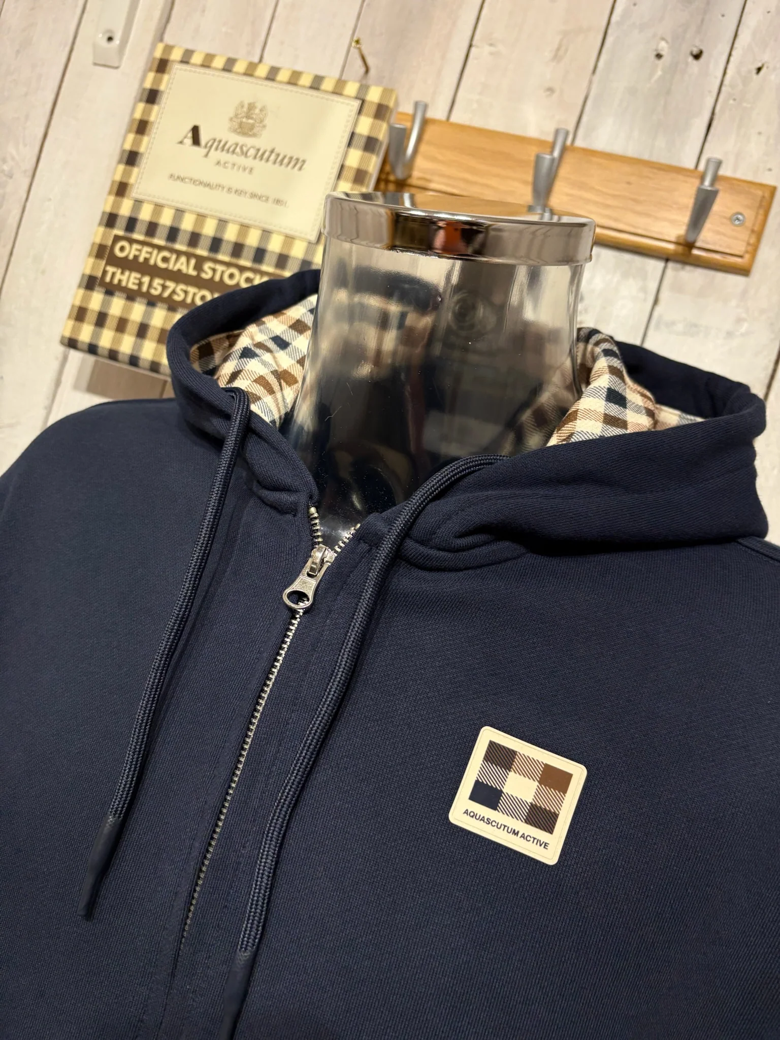 Aquascutum 2026 Full Zip Badge Hoodie - Navy