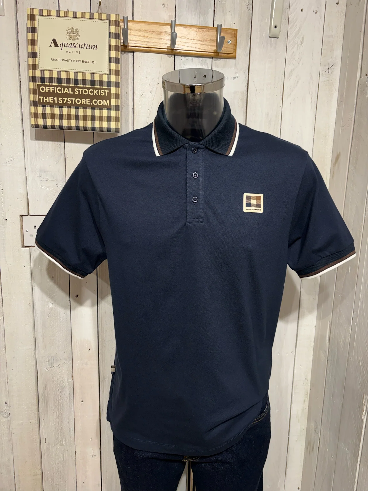 Aquascutum 2026 Piquet Tipped Polo - Navy