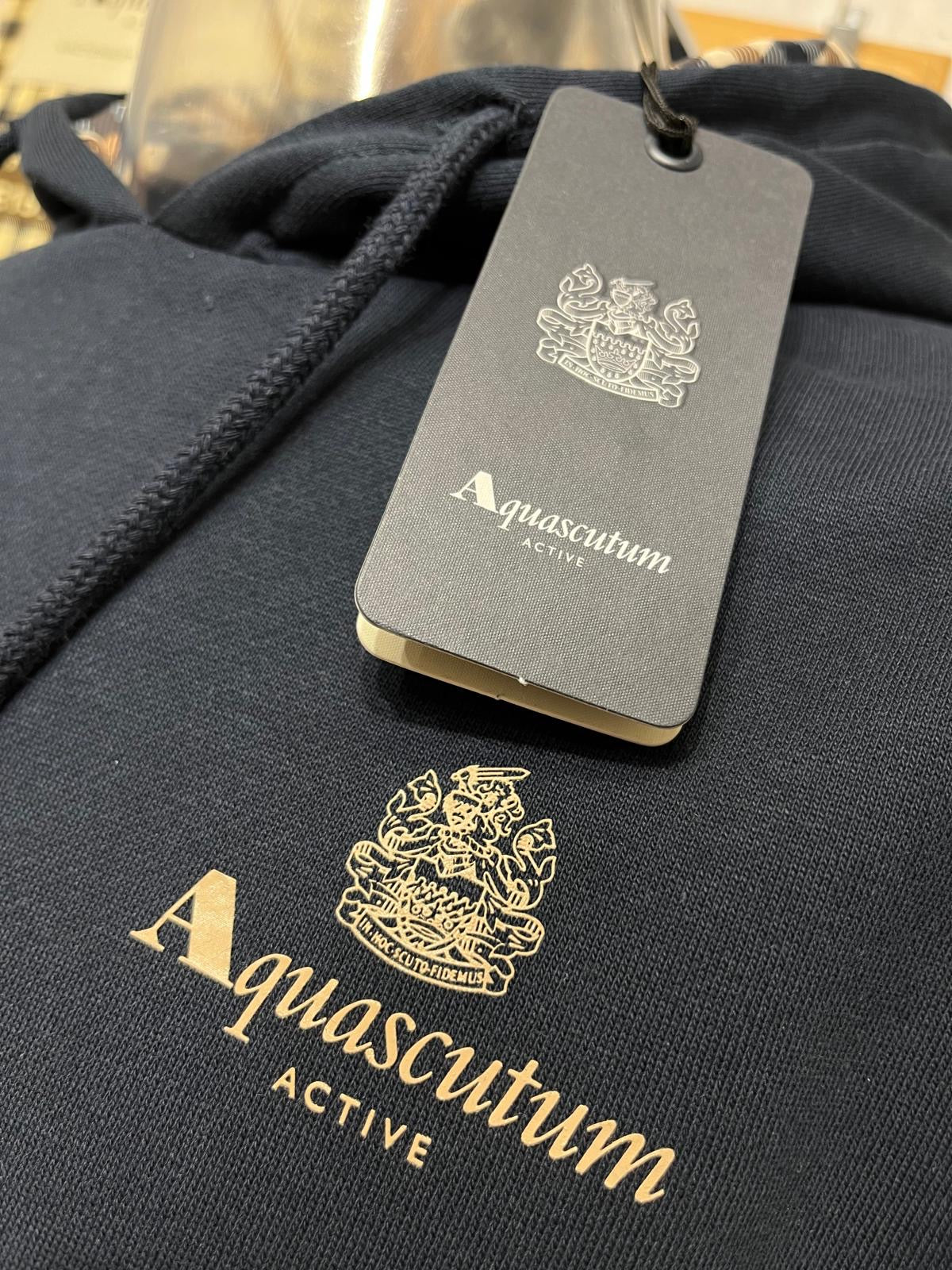 Aquascutum Chest Logo Hoodie - Navy (Club Check Hood) - Image 3
