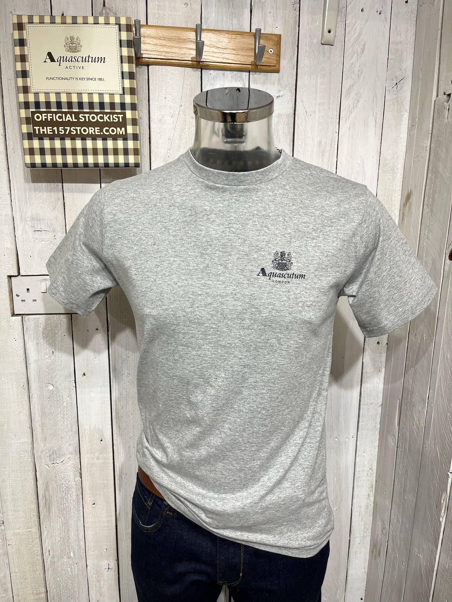 Aquascutum Chest Logo Tee - Light Grey - Image 2