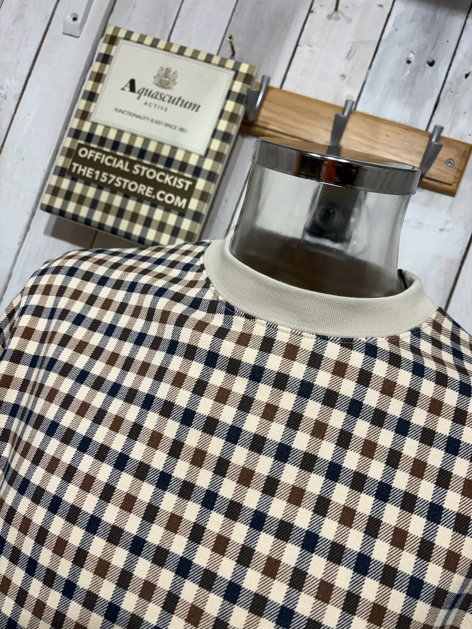 Aquascutum Club Check Crew Neck - Beige 2026 - Image 2