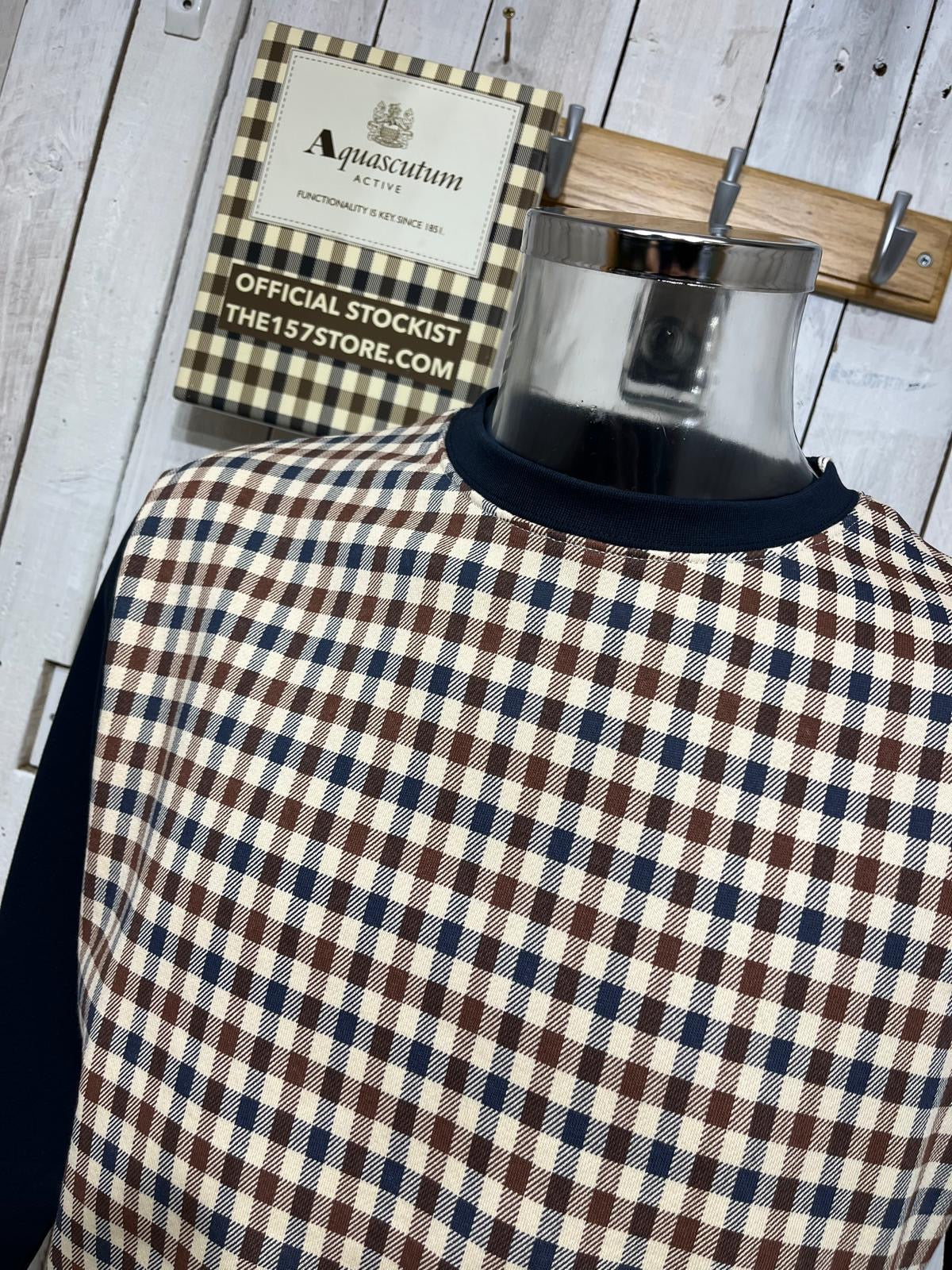 Aquascutum Club Check Crewneck Jumper - Navy - Image 3