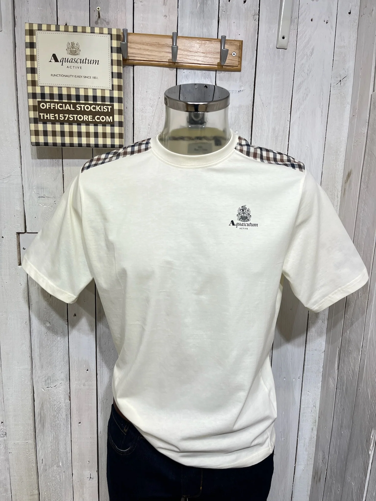 Aquascutum Club Check Details Tee - Old White - Image 2