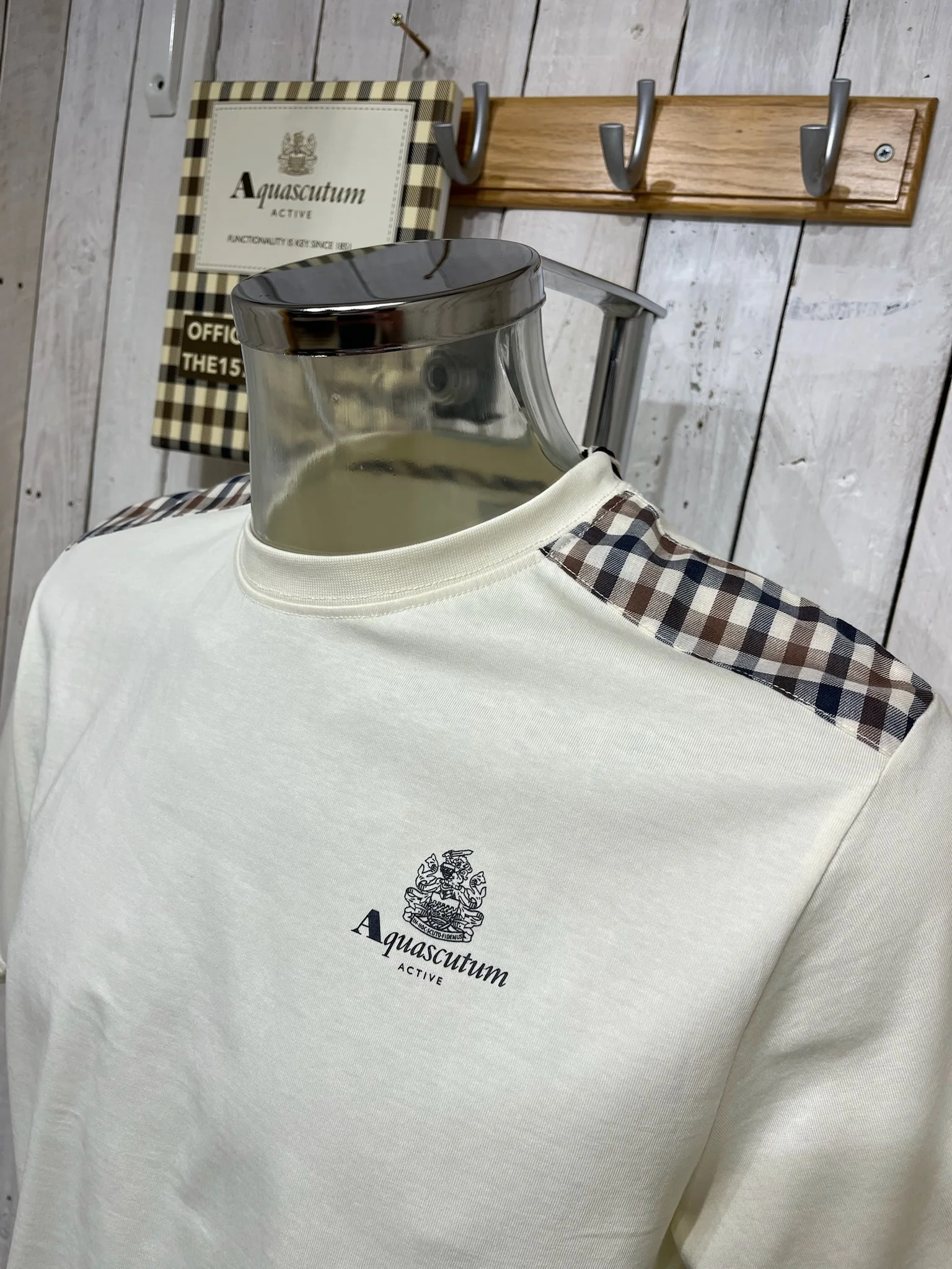 Aquascutum Club Check Details Tee - Old White - Image 4