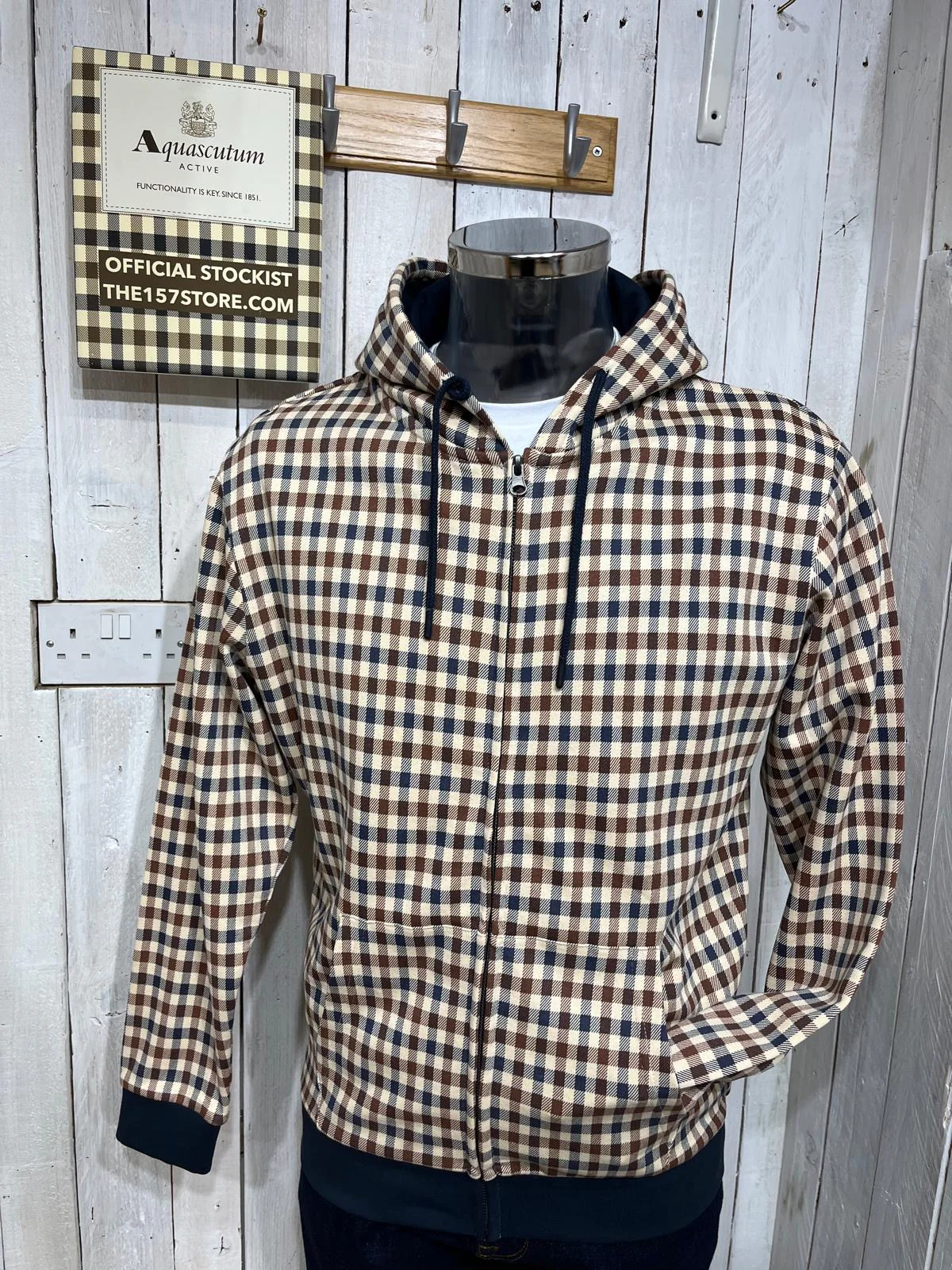 Aquascutum Club Check Full-Zip Hoodie - Navy - Image 4