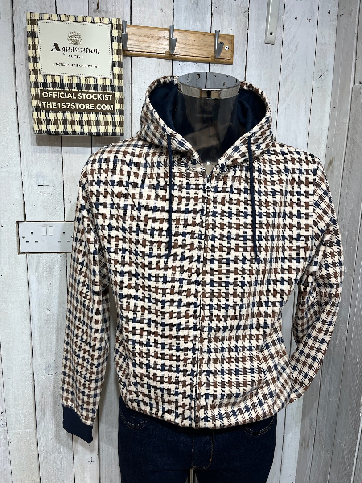 Aquascutum Iconic Full Zip Hoodie - Club Check