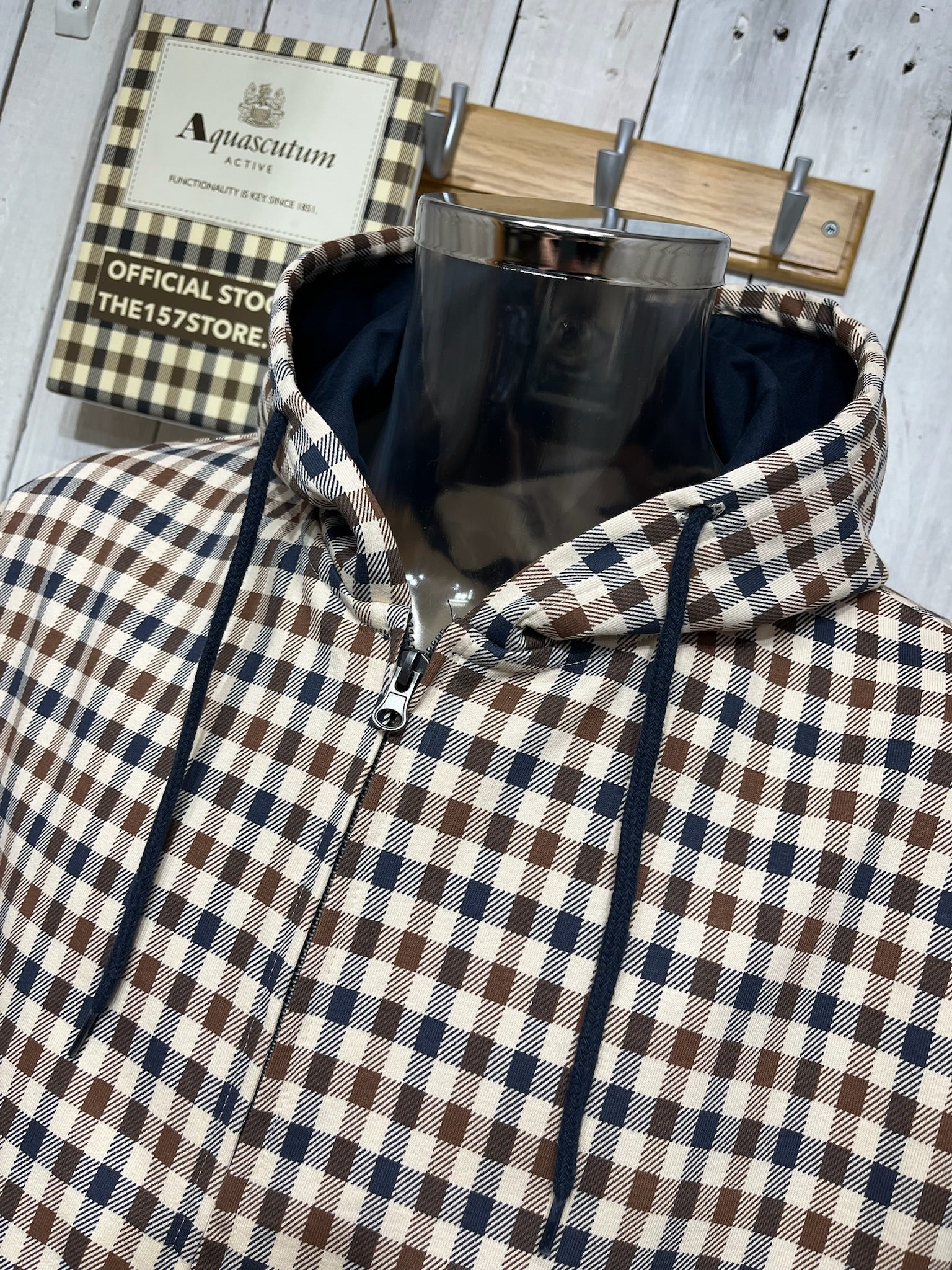 Aquascutum Iconic Full Zip Hoodie - Club Check - Image 2