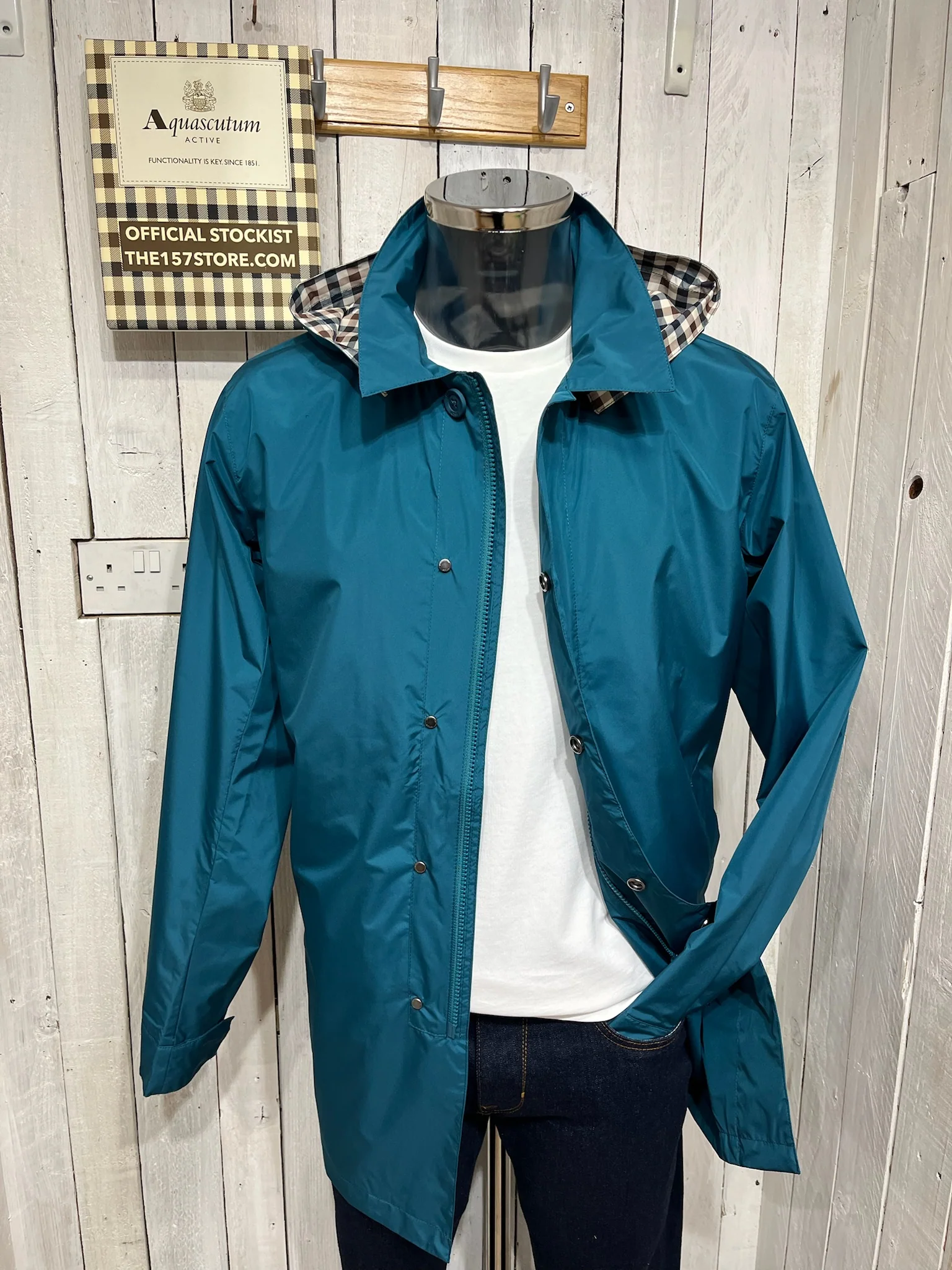 Aquascutum Pack-Away Hood Trench - Petroleum - Image 4