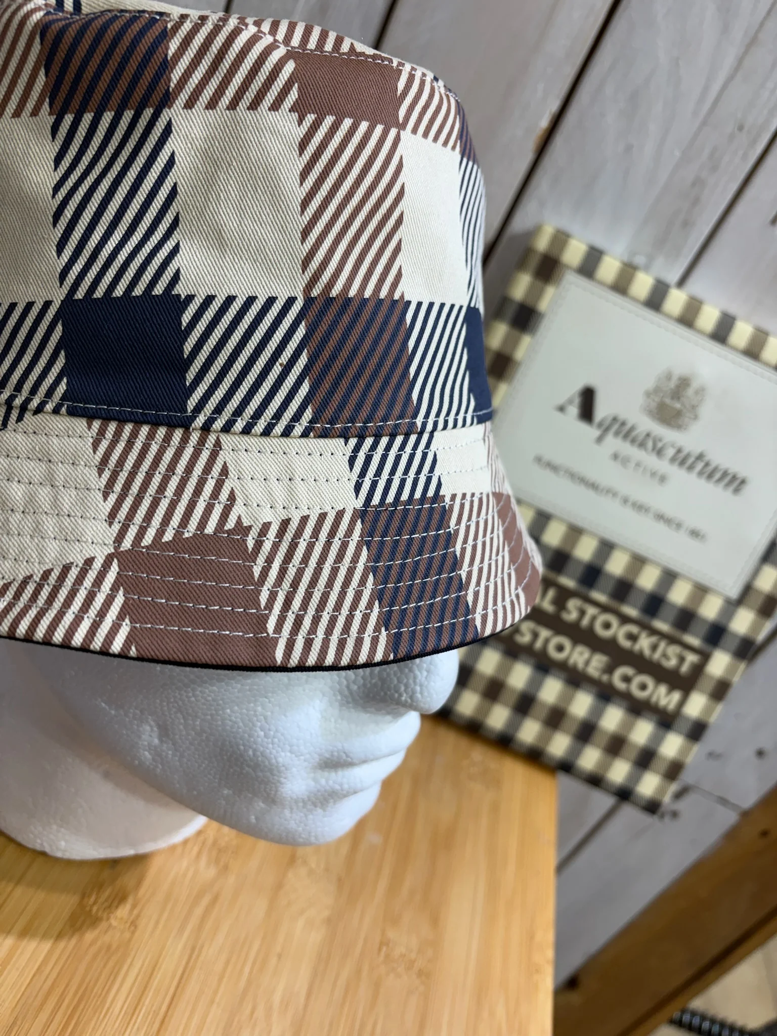 Aquascutum Reversible Macro Bucket Hat - Check/Navy - Image 3