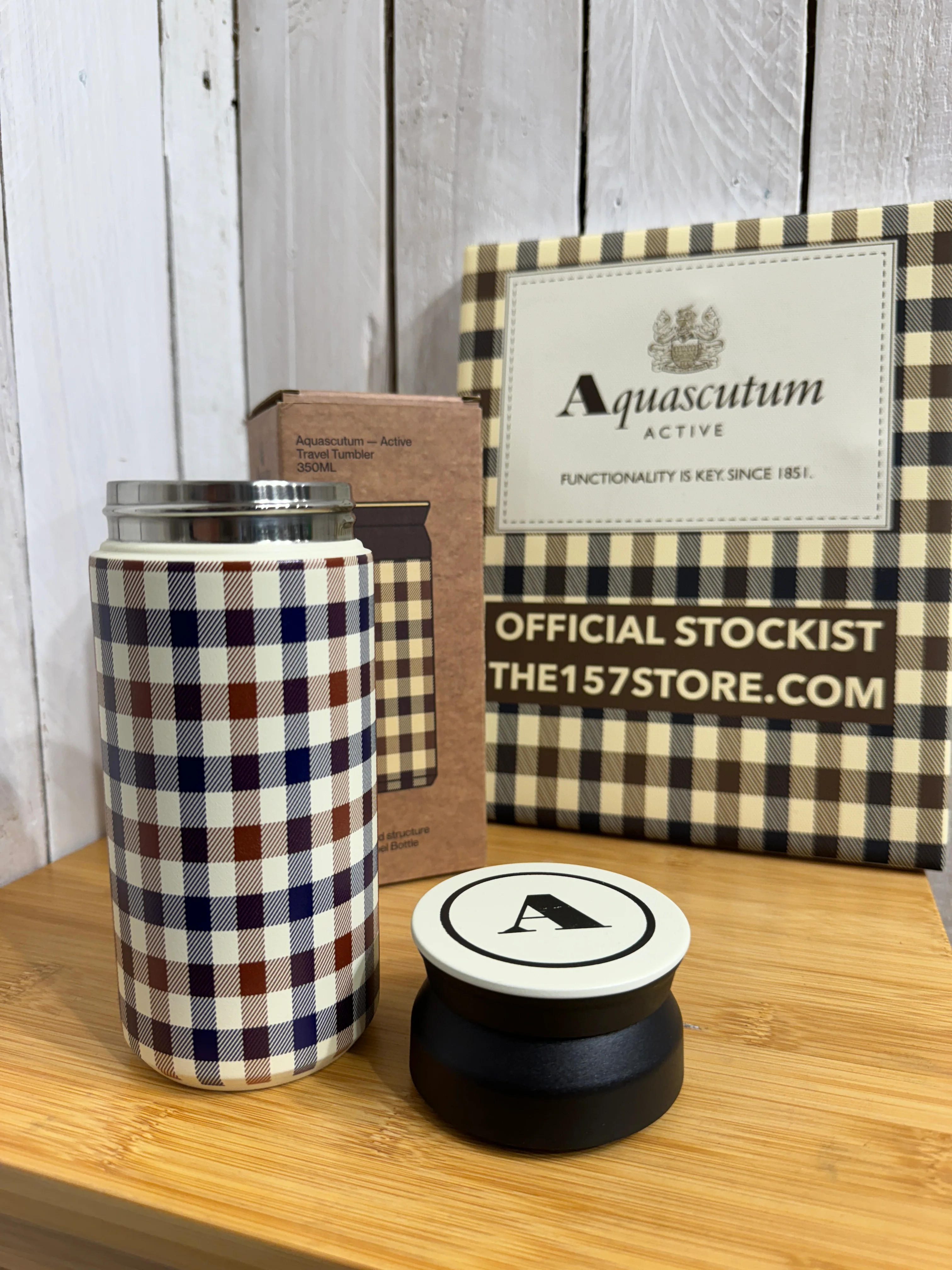 Aquascutum Vacuum Tumbler Bottle Flask - Club Check - Image 3