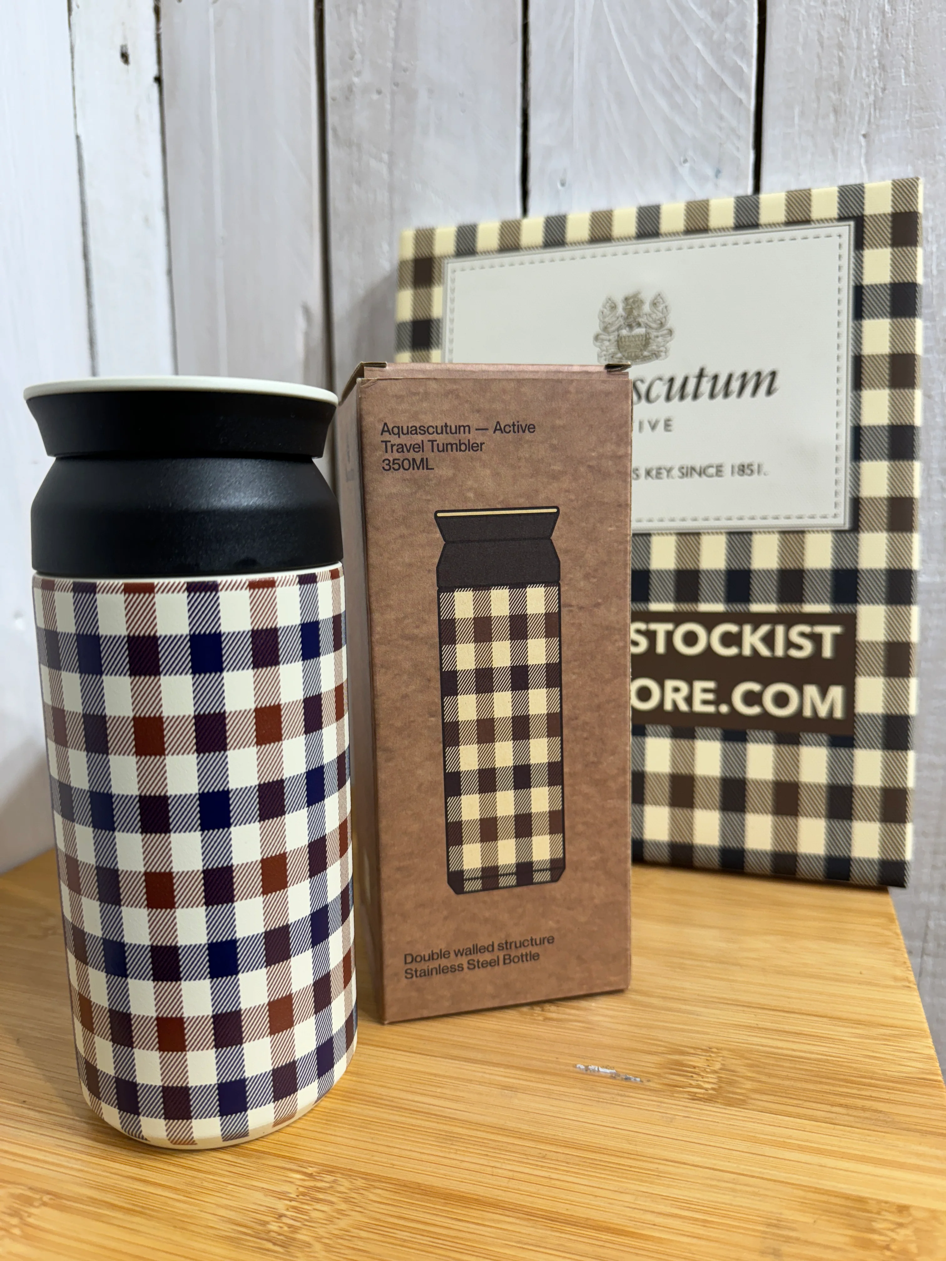 Aquascutum Vacuum Tumbler Bottle Flask - Club Check - Image 4