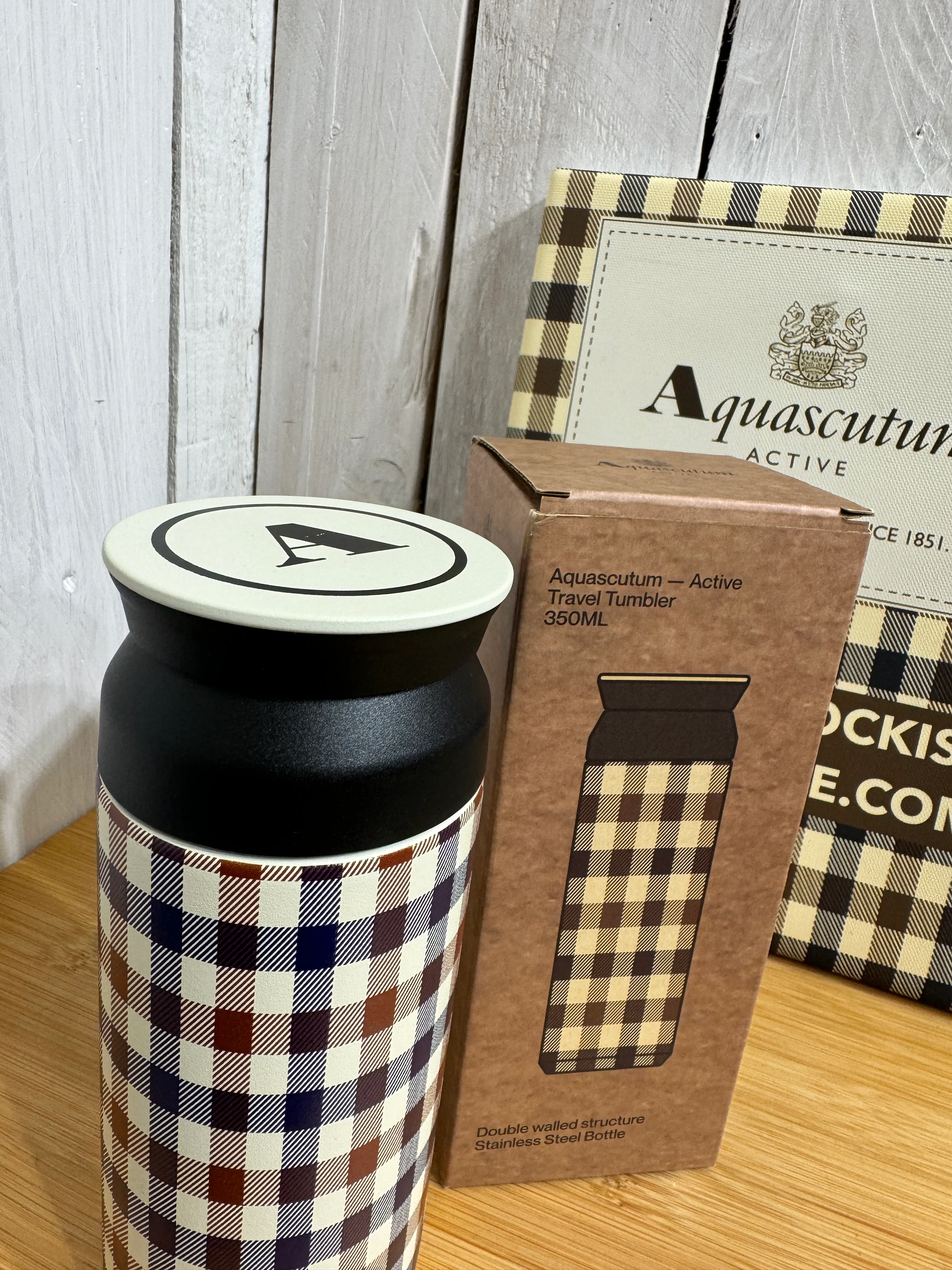 Aquascutum Vacuum Tumbler Bottle Flask - Club Check - Image 5