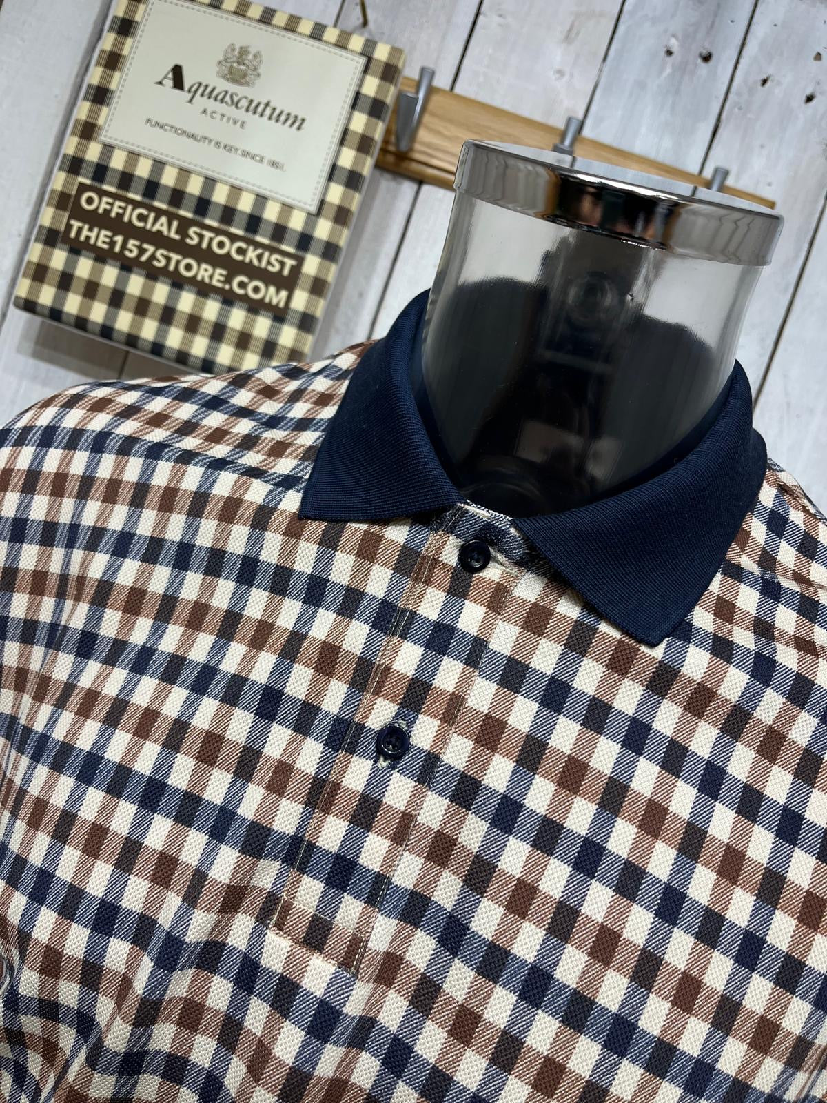 Aquascutum Check Piquet Polo - Club Check Navy - Image 2