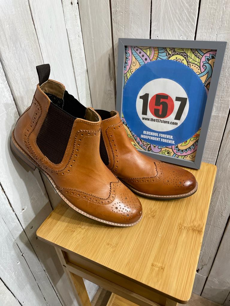 Brogue Leather Dealer Boots - Burnished Tan - Image 3