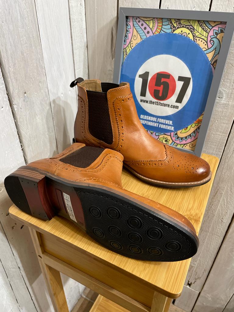 Brogue Leather Dealer Boots - Burnished Tan - Image 4
