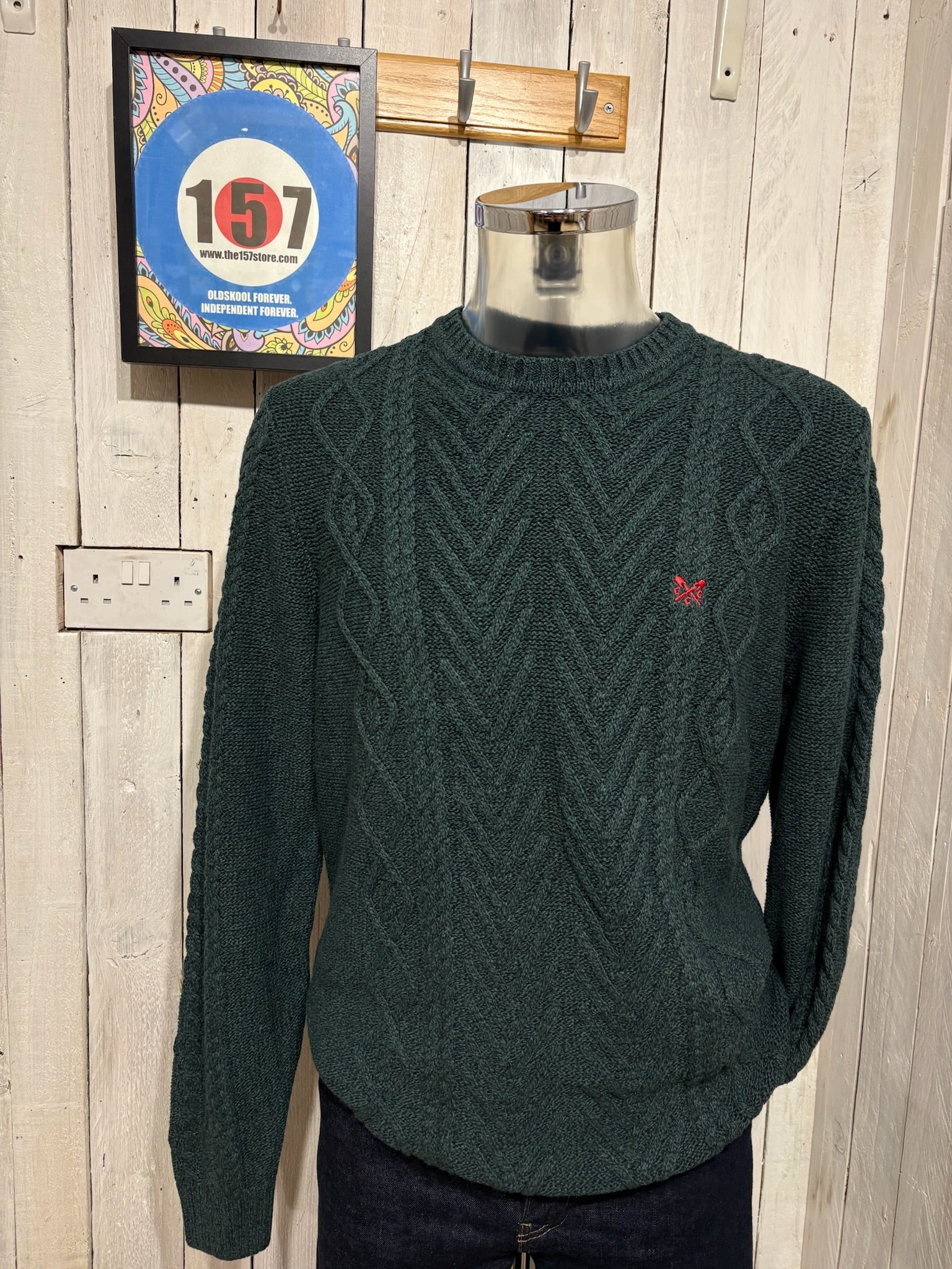 Crew Clothing Company Cable Jumper - Forest Green