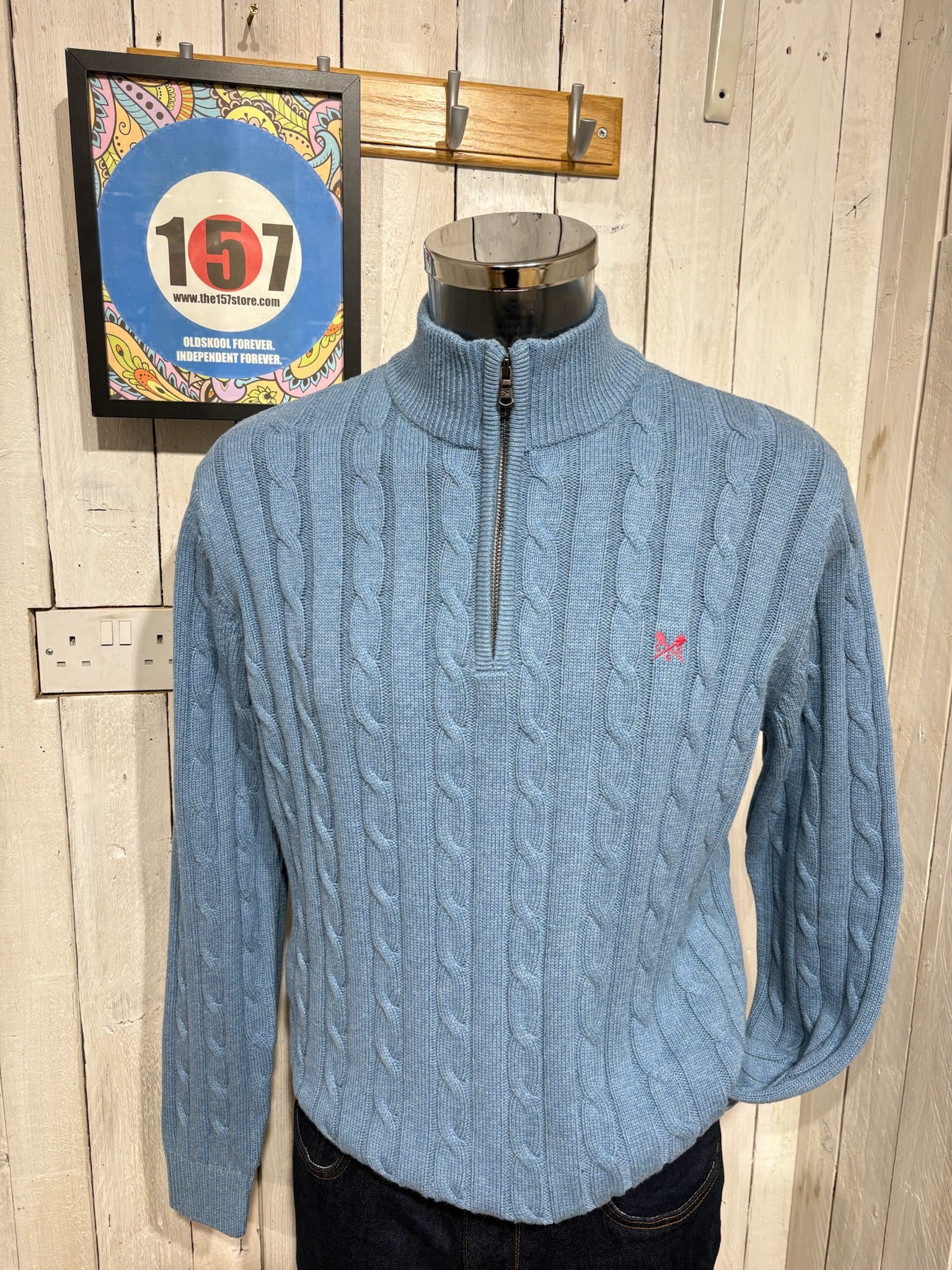 Crew Clothing Company Organic Cable Knit - Canal Blue Marl