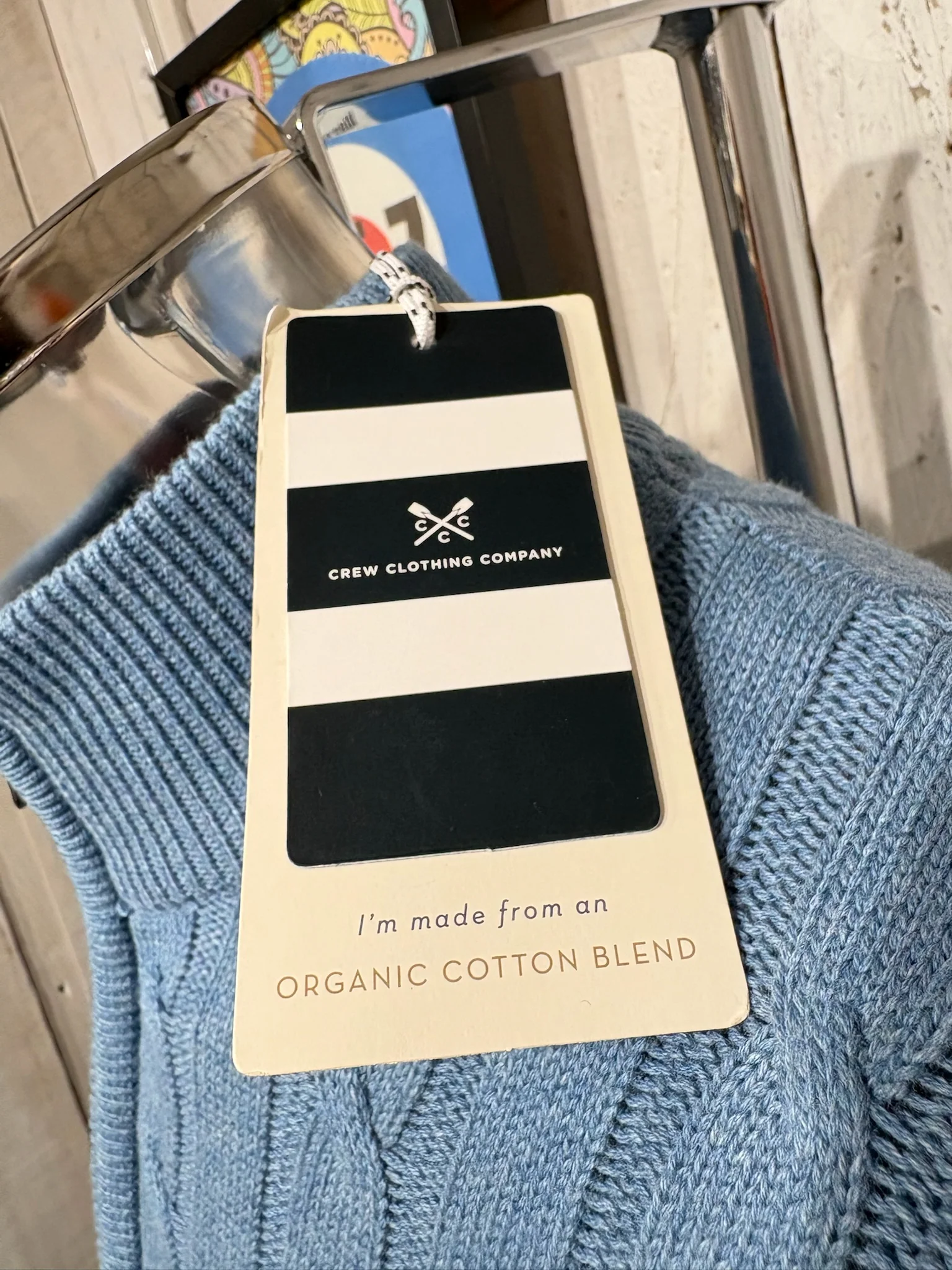 Crew Clothing Company Organic Cable Knit - Canal Blue Marl - Image 3