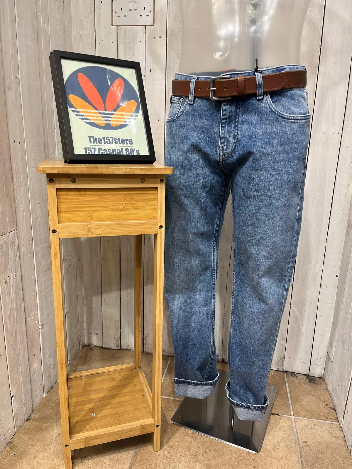 Denim & Leather Straight Taper Jeans - 80s Stonewash