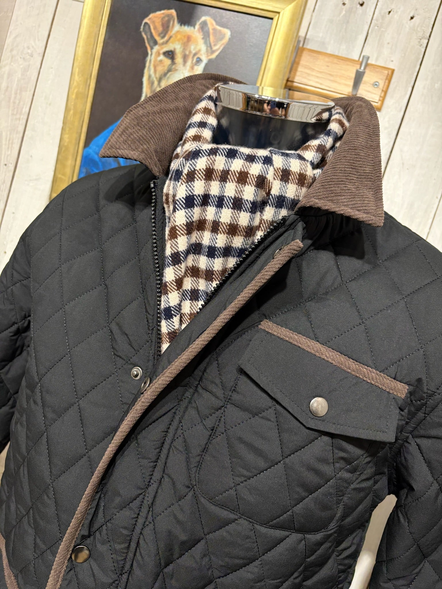Eastside Harlequin Quilt Jacket - Black (Cord Collar) - Image 2