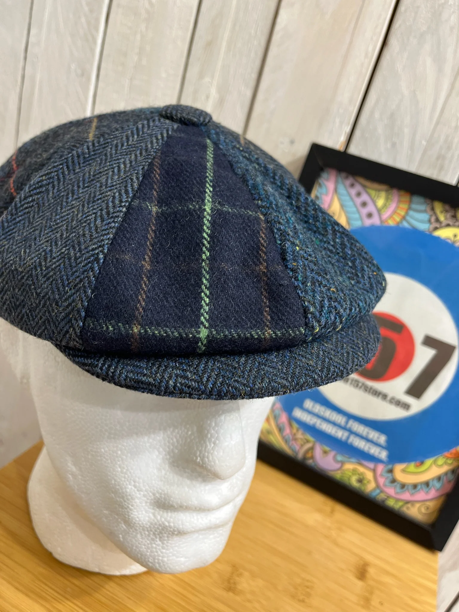Eastside Sean Panel Flat Cap - Multi Navy Check - Image 3