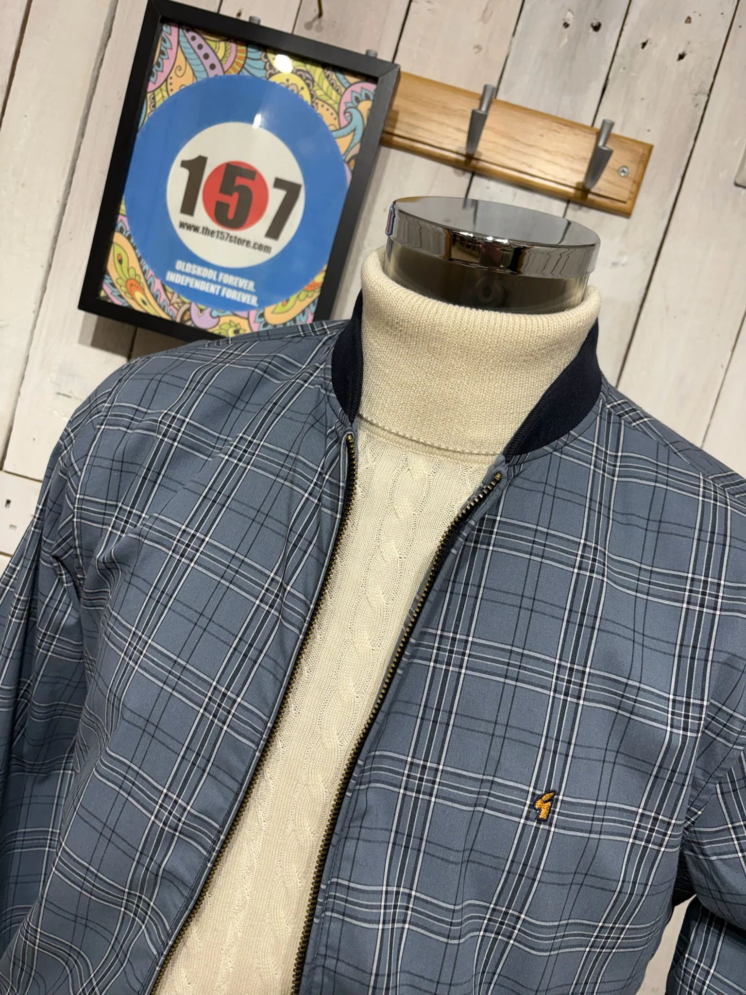 Gabicci Classic Reg Fit Check Bomber Jacket - Aqua - Image 2