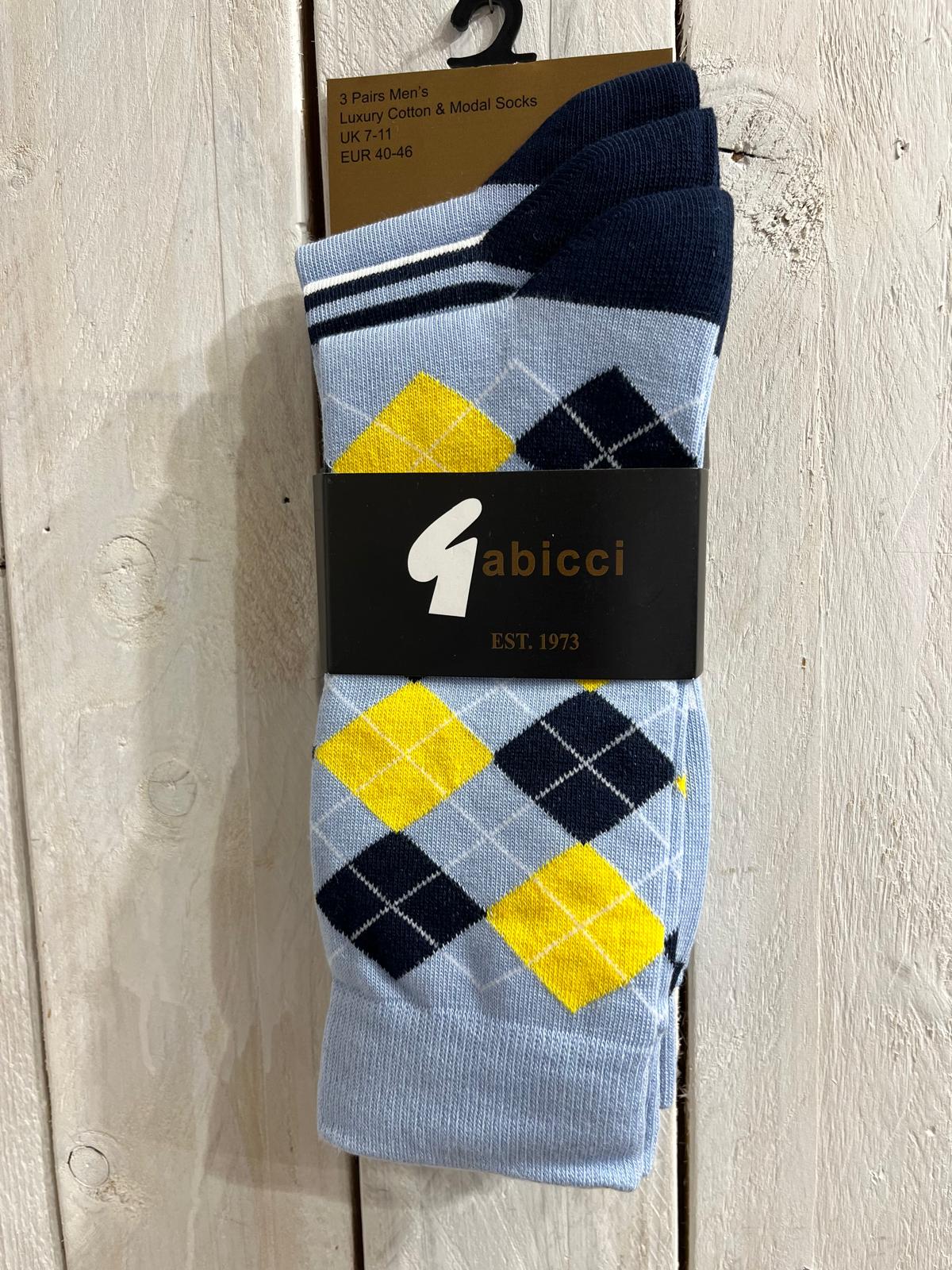 Gabicci Vintage Argyle Diamond Socks - 3 Pack - Sky