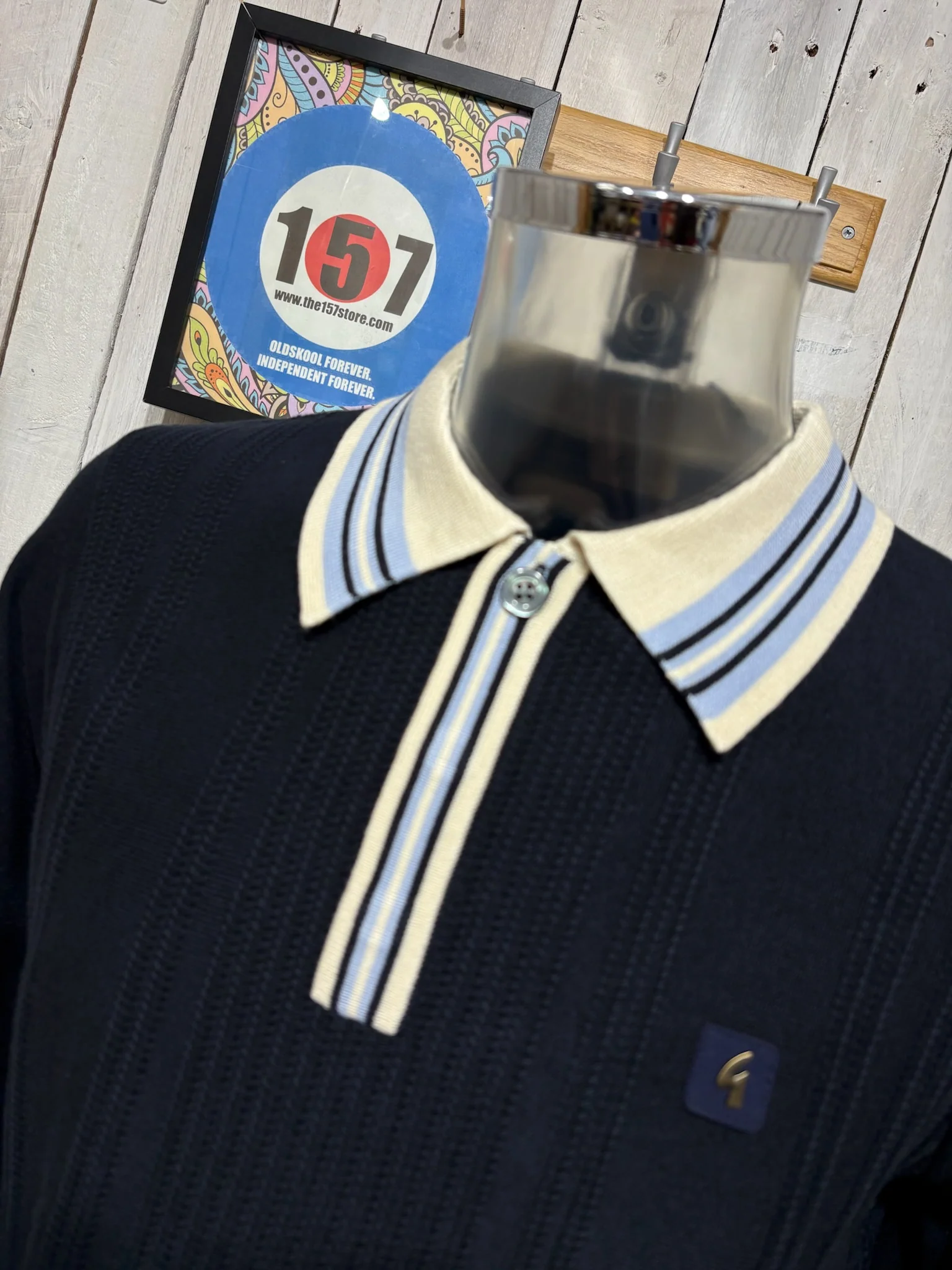 Gabicci Vintage Dean Tipped Knit Polo - Navy - Image 2
