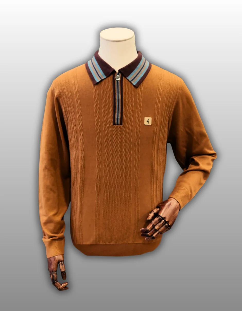 Gabicci Vintage Dean Tipped Knit Polo - Walnut - Image 3