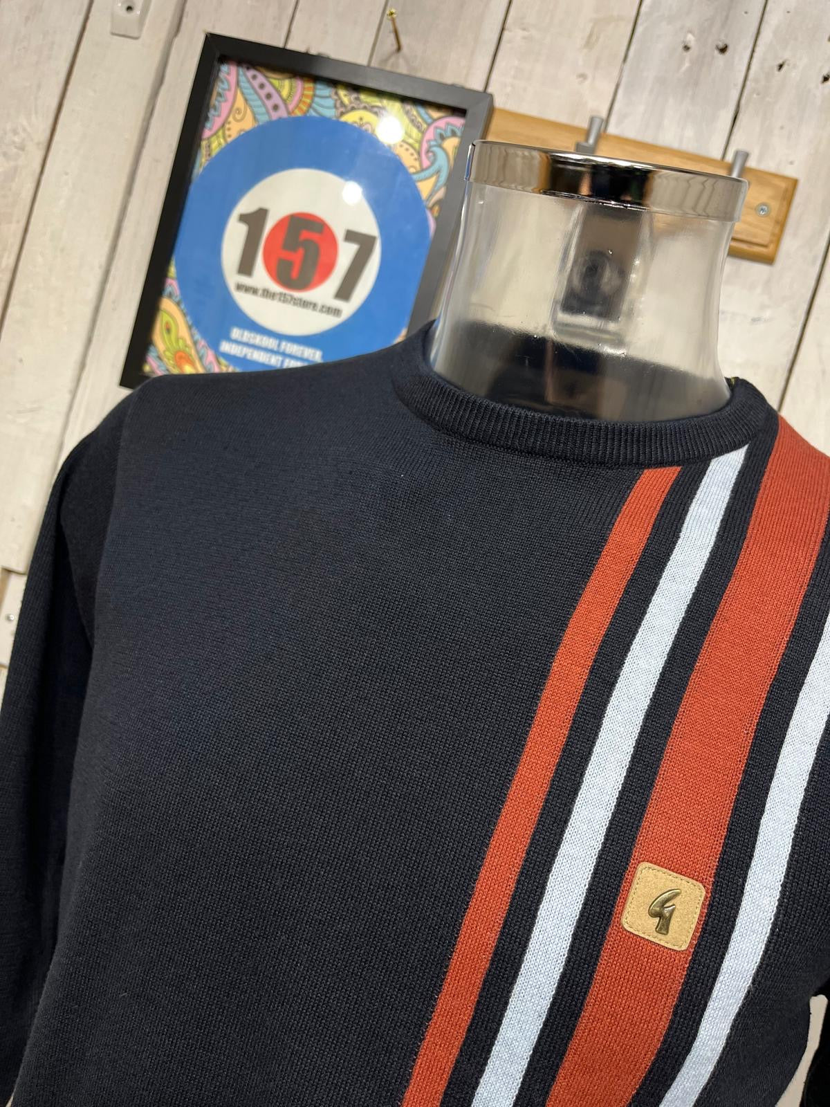 Gabicci Vintage Dirk Race Stripe Knit - Navy