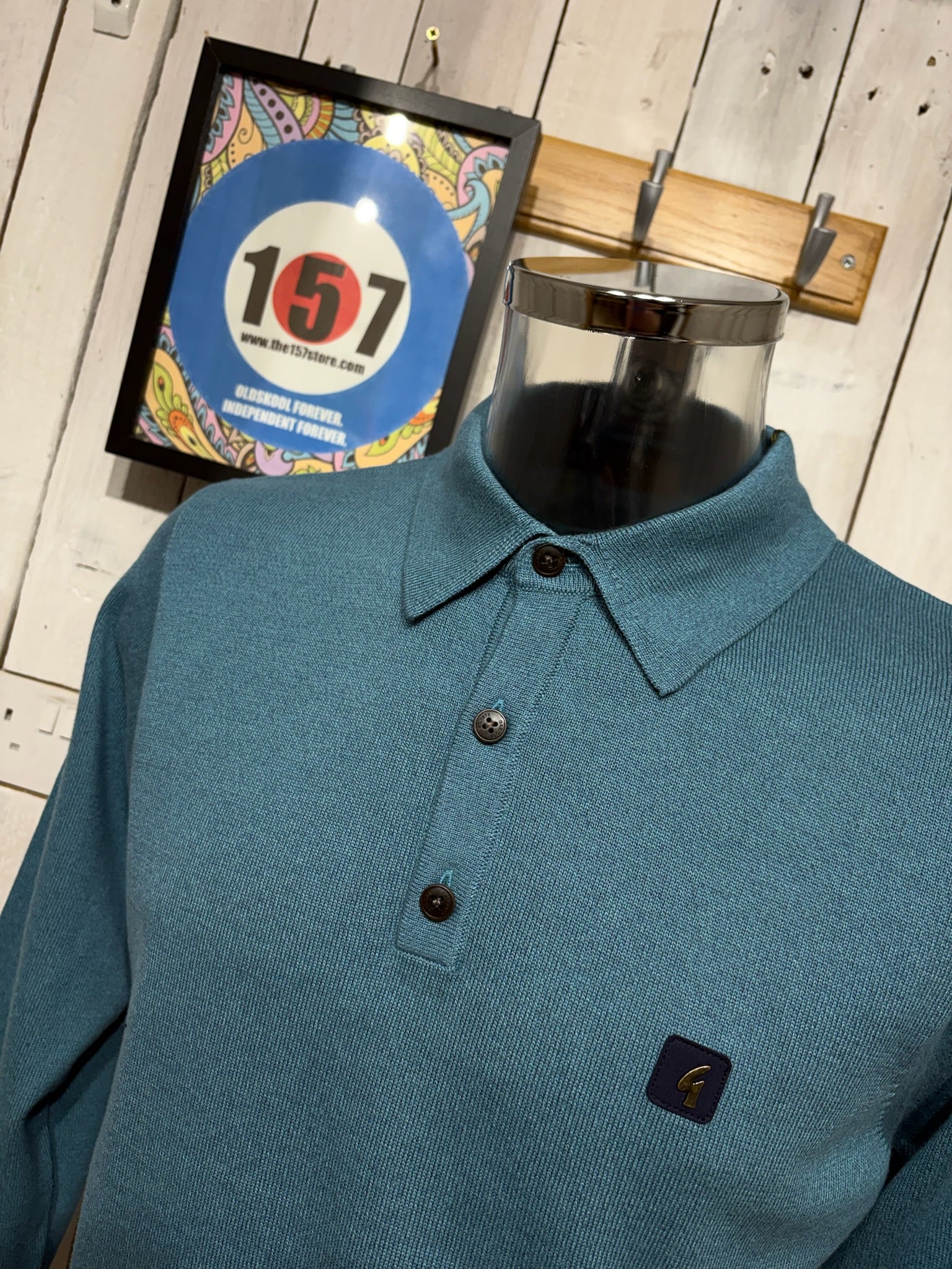 Gabicci Vintage Francesco Long Sleeve Knit - Teal - Image 2