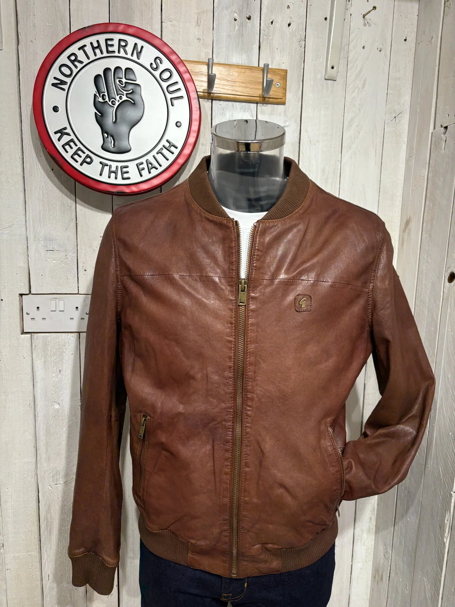 Gabicci Vintage Leather Bomber Jacket - Brown (Paisley Lining)