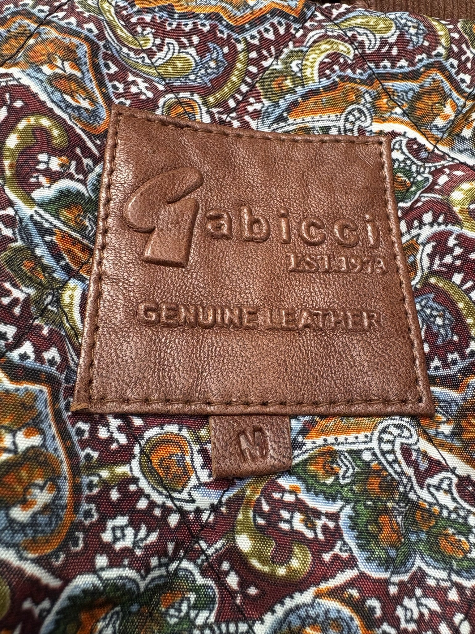 Gabicci Vintage Leather Bomber Jacket - Brown (Paisley Lining) - Image 6
