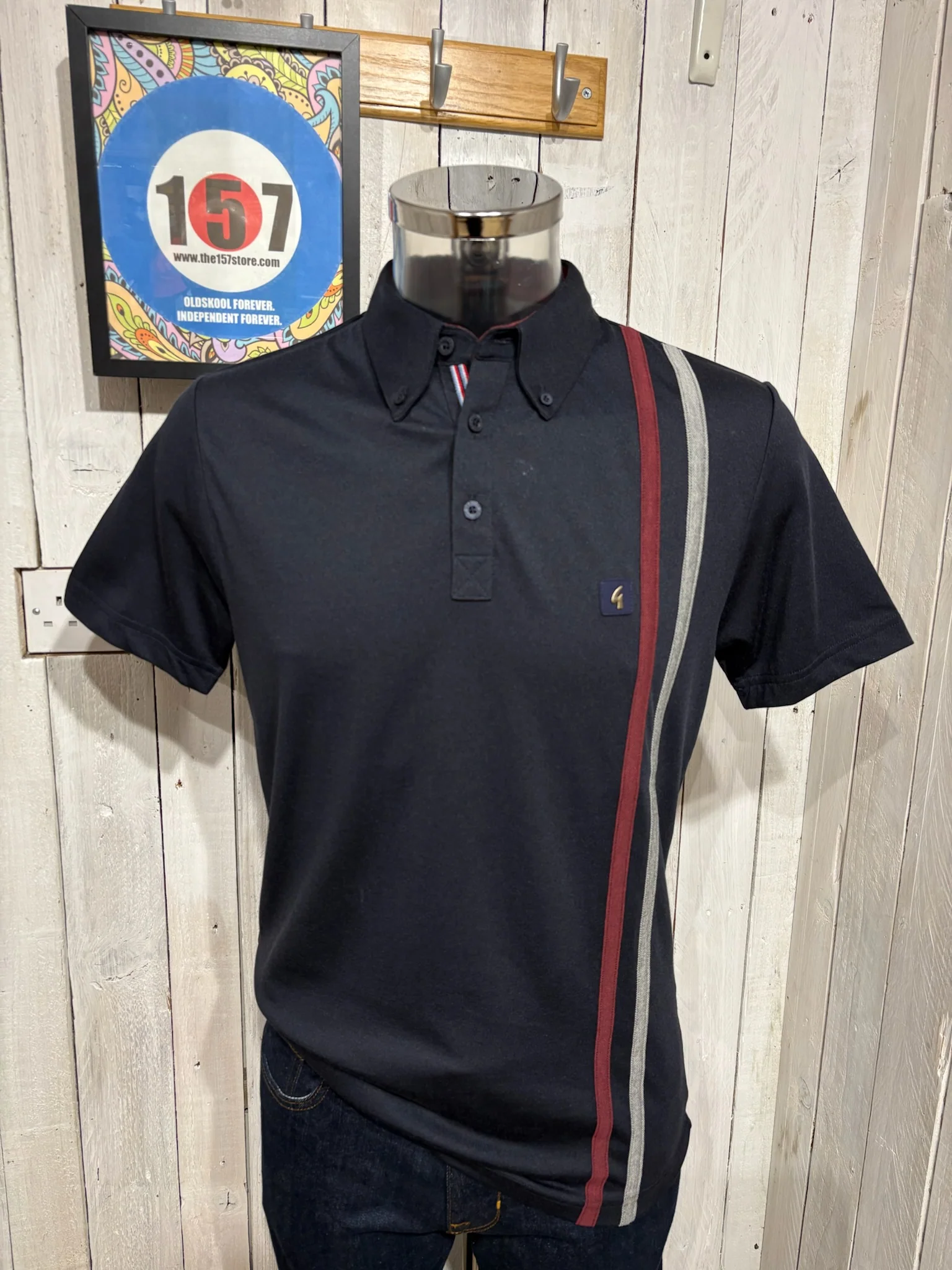Gabicci Vintage Paddy Race Stripe Polo - NEW 2026 - Navy