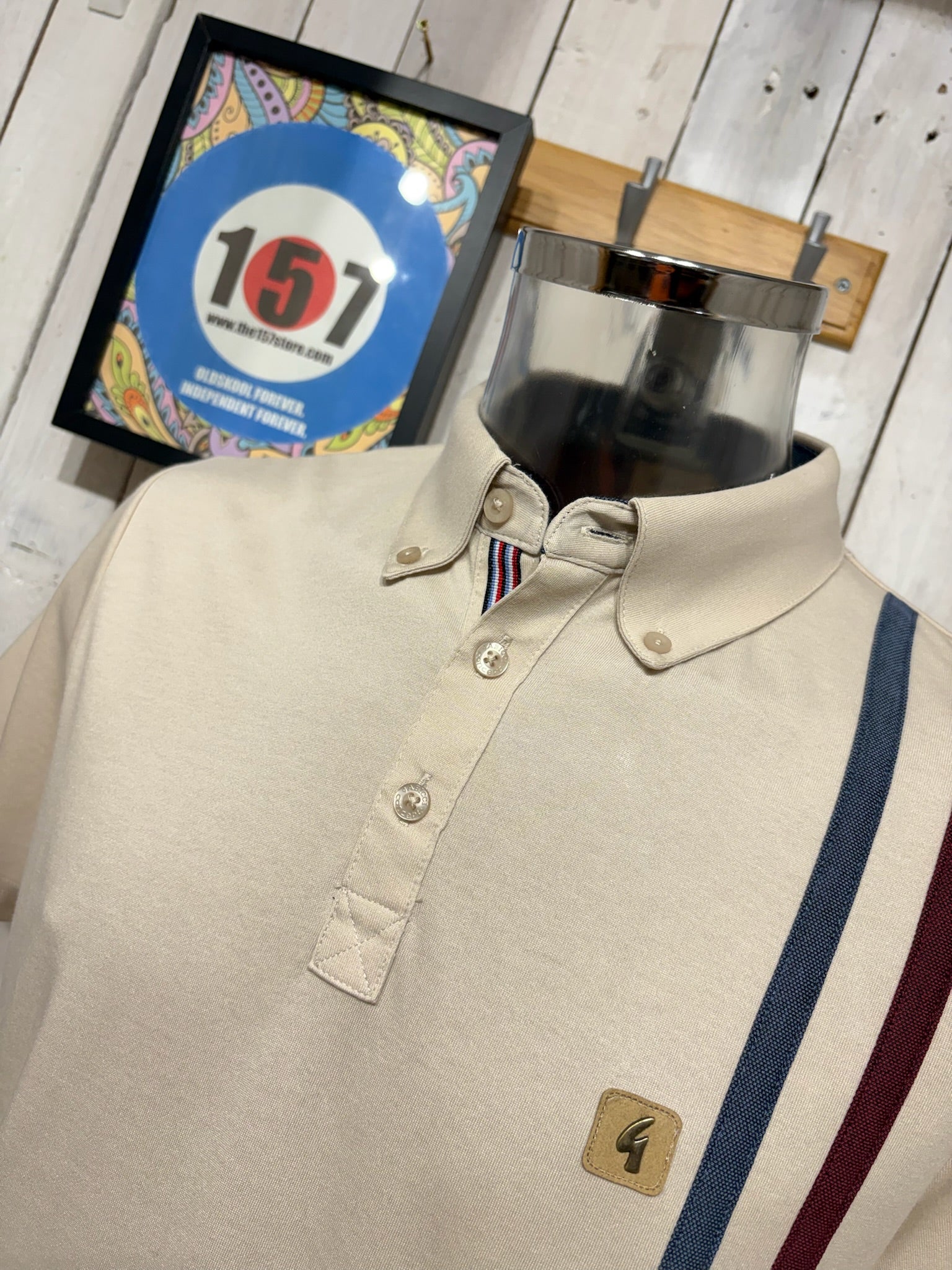 Gabicci Vintage Paddy Race Stripe Polo - NEW 2026 - Sand - Image 2