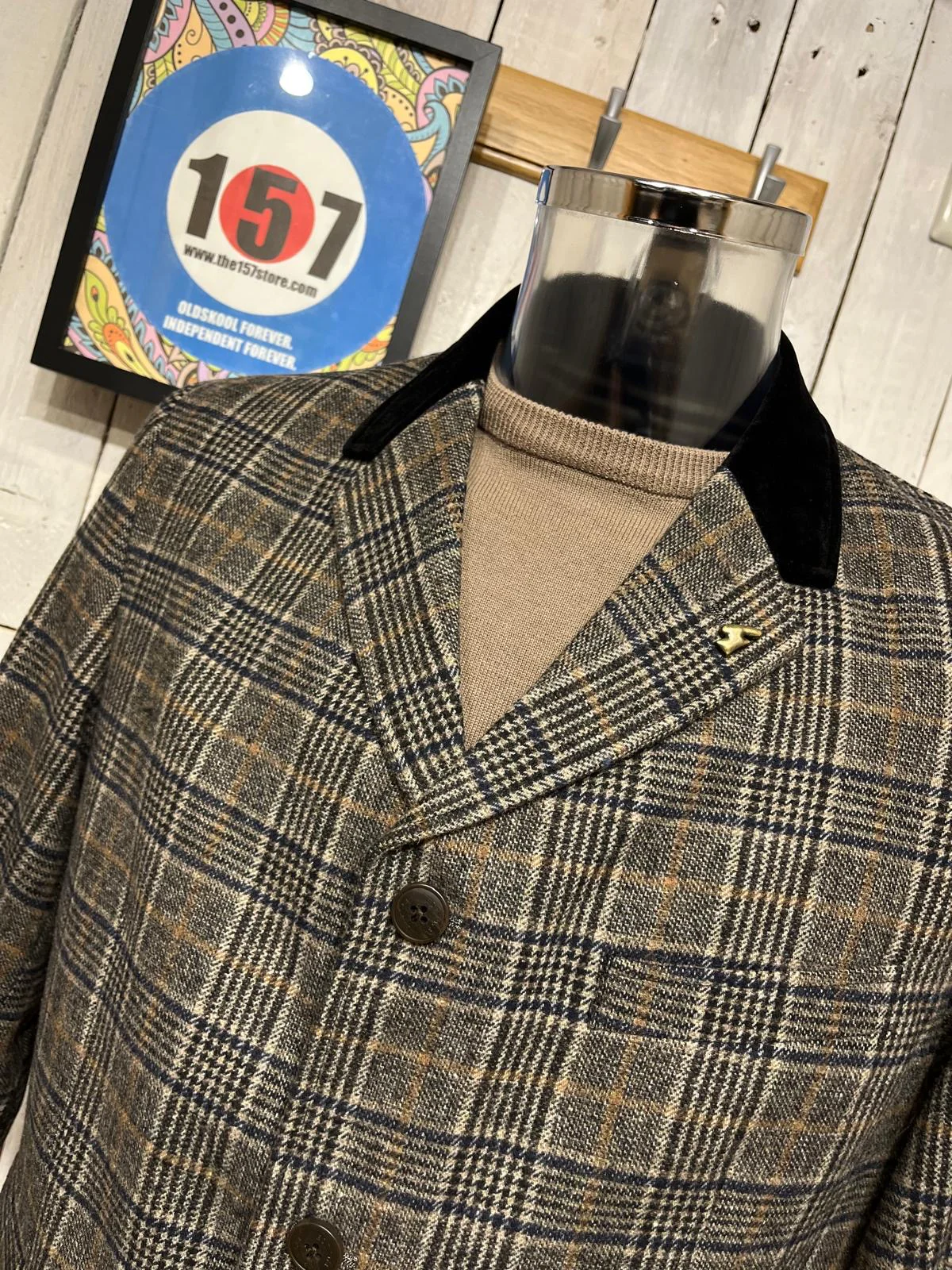 Gabicci Vintage Statham Check Overcoat - Black - Image 6