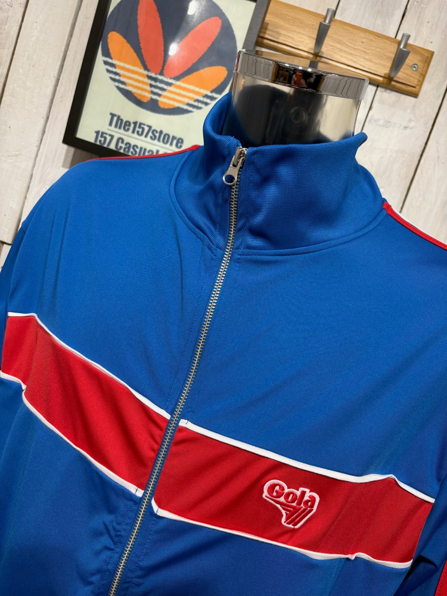 Gola Classic 90's Tricot Zip Track Top - Blue / Red Stripe - Image 3
