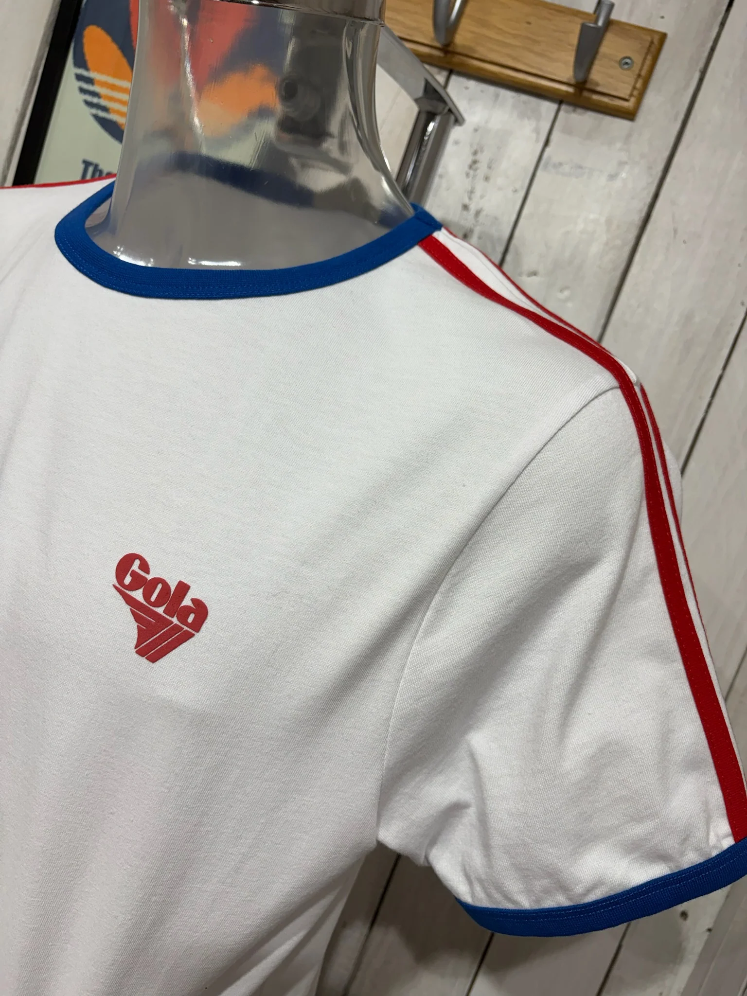 Gola Classics Binding Stripe Tee - White / Red / Blue - Image 2