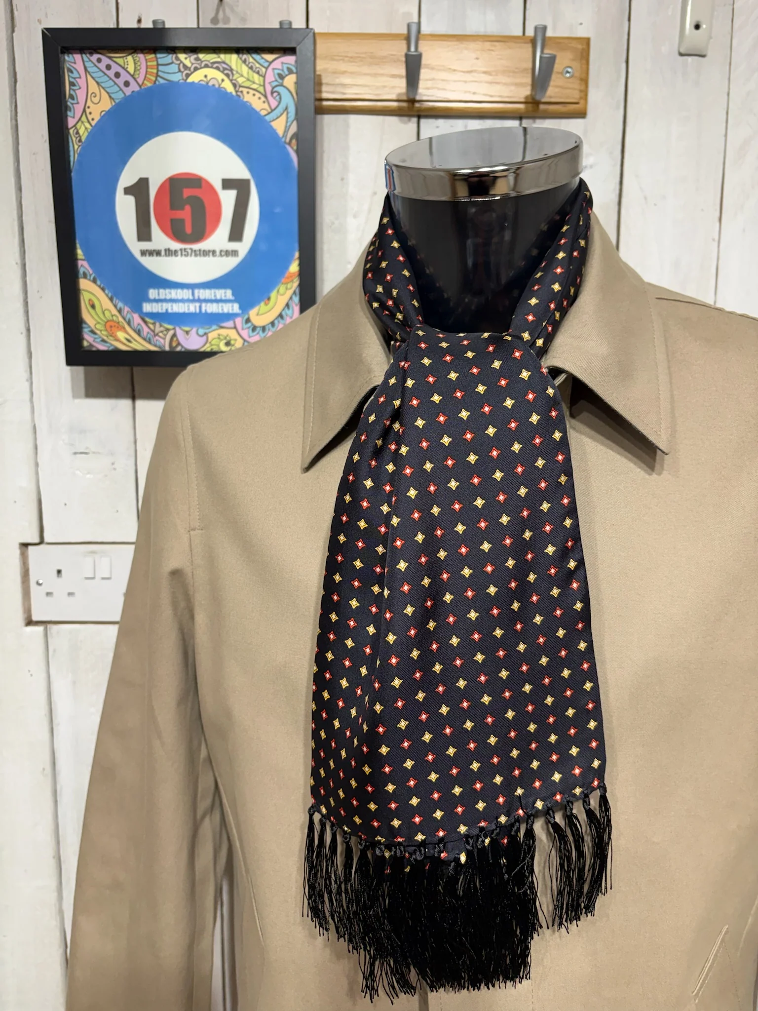 Knightsbridge Silk Scarf - Black / Red / Lemon - Diamond