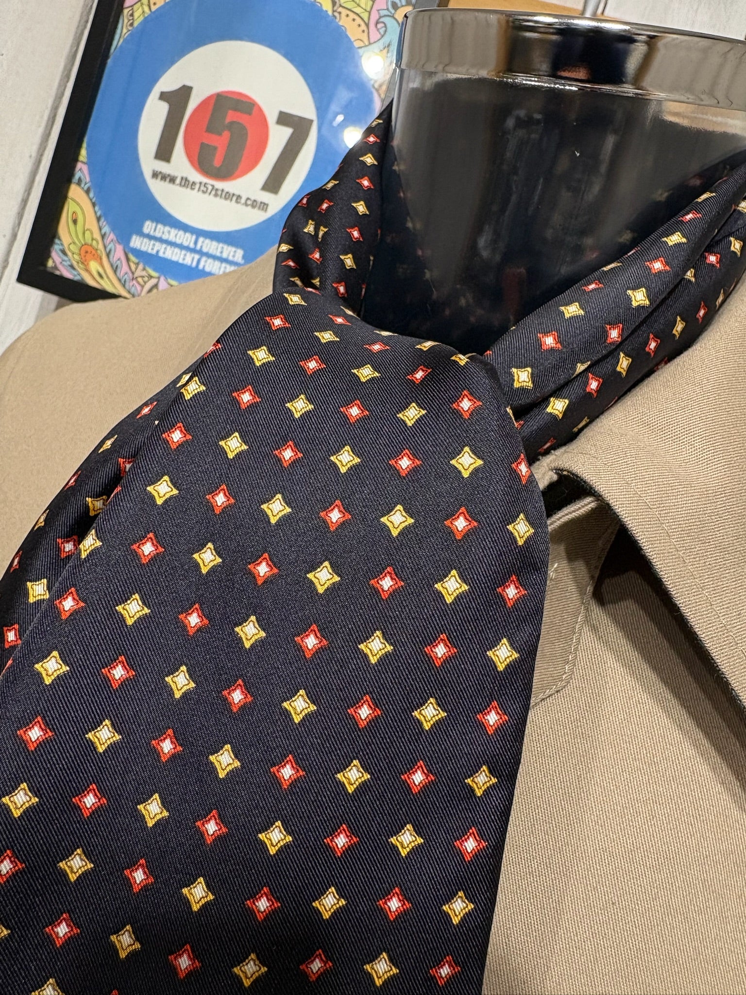 Knightsbridge Silk Scarf - Black / Red / Lemon - Diamond - Image 2