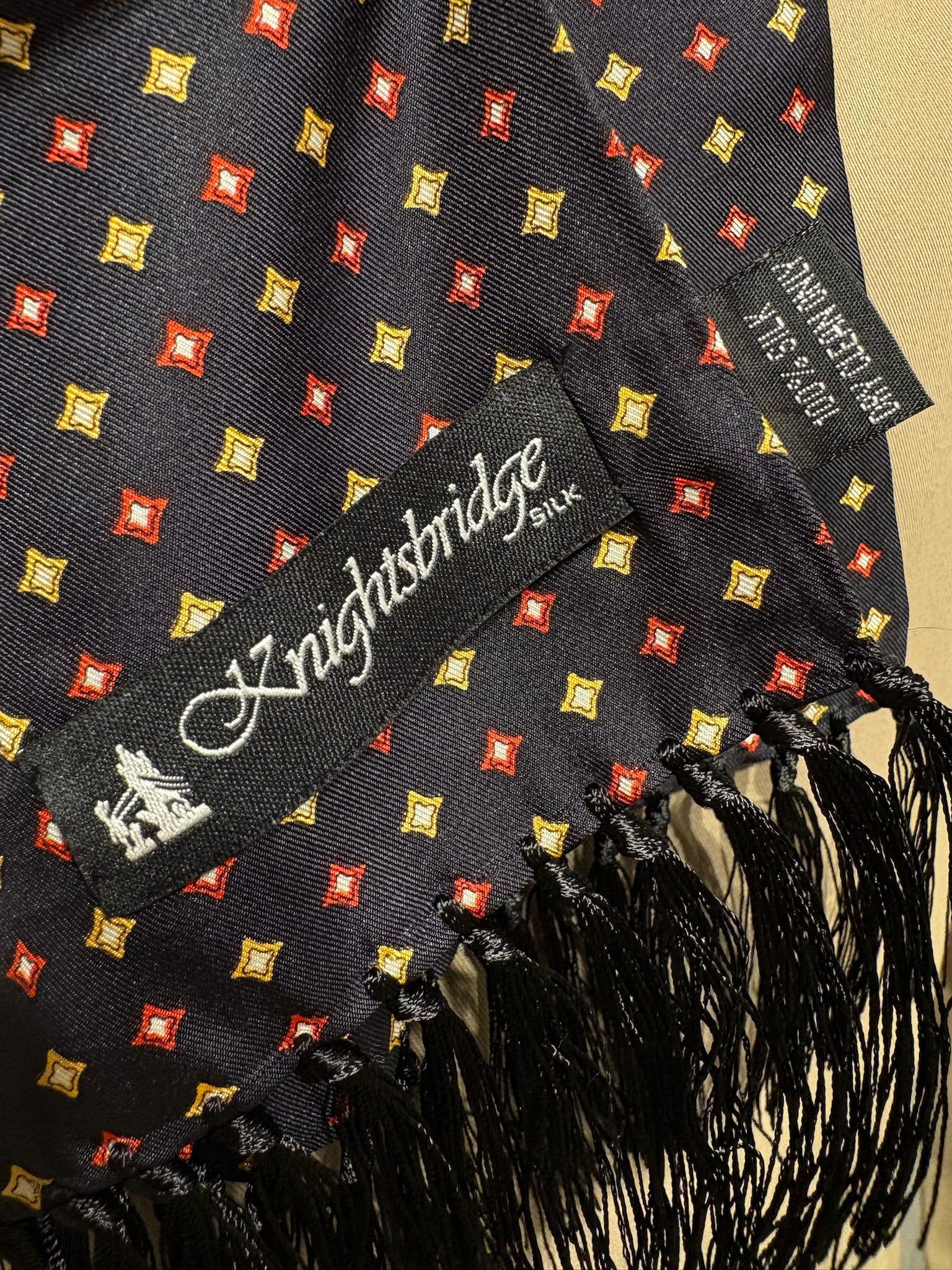 Knightsbridge Silk Scarf - Black / Red / Lemon - Diamond - Image 3