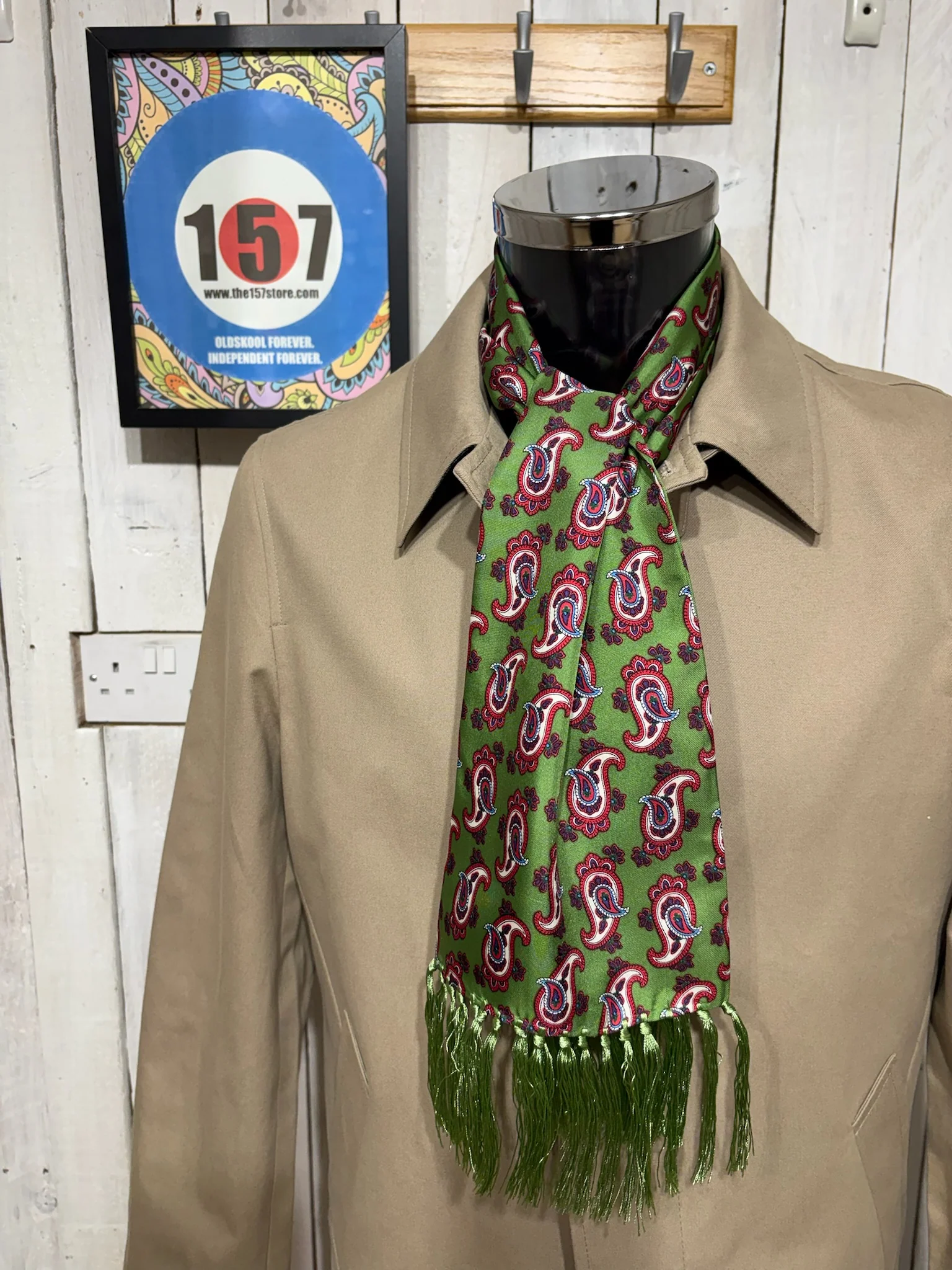 Knightsbridge Silk Scarf - Lime Green / Red - Paisley