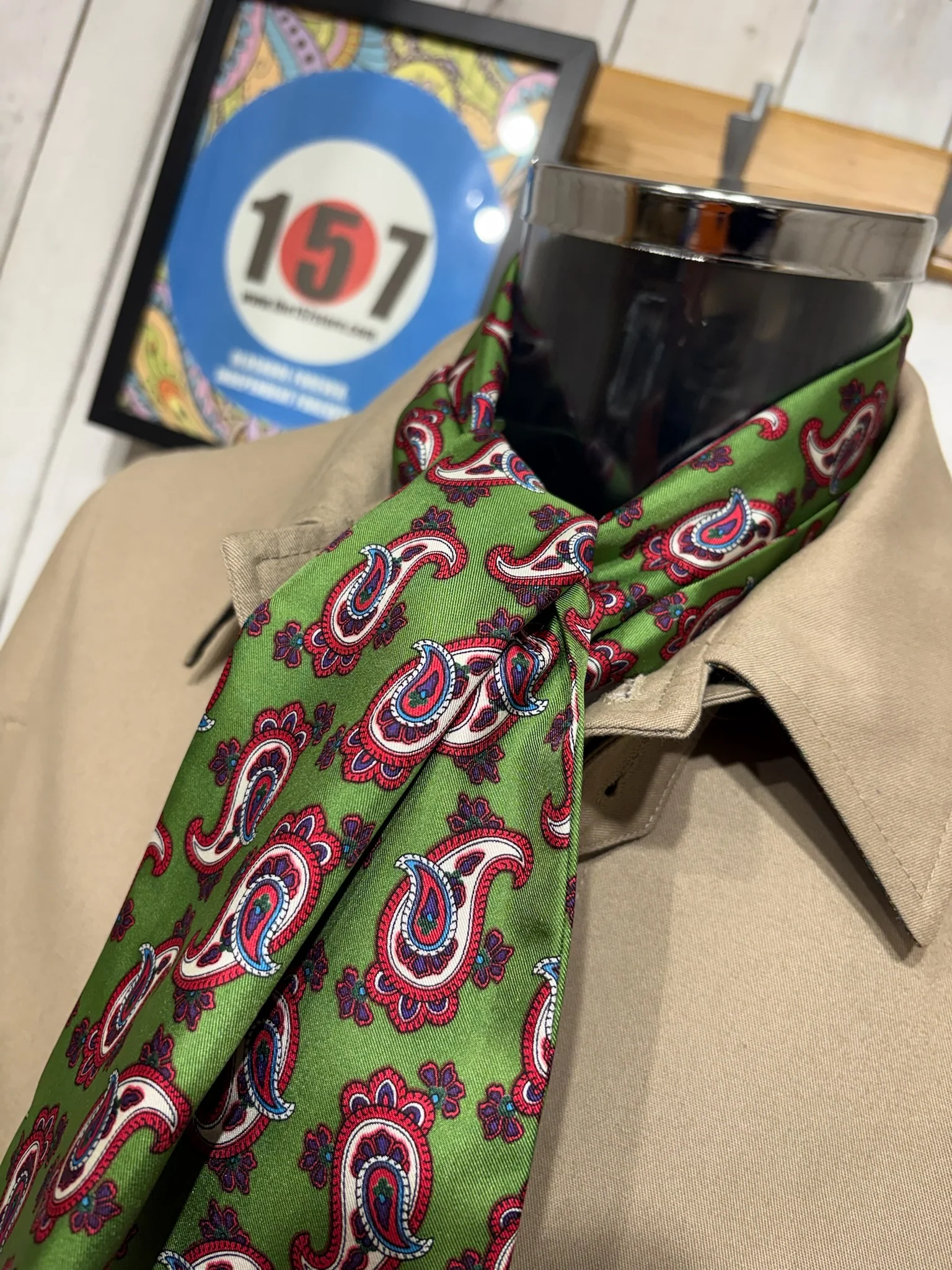 Knightsbridge Silk Scarf - Lime Green / Red - Paisley - Image 2